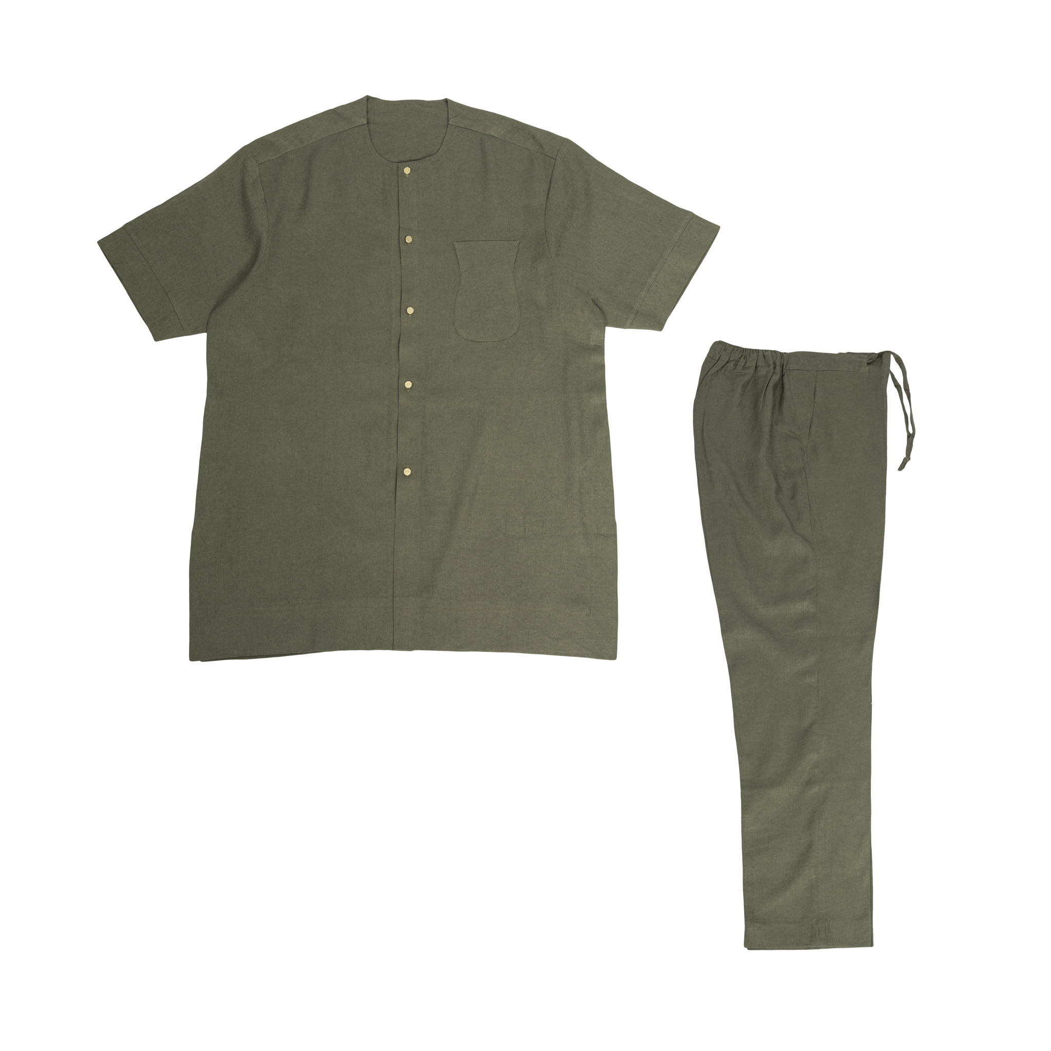 Olive Green Men's Linen Short-Sleeve Senator Set