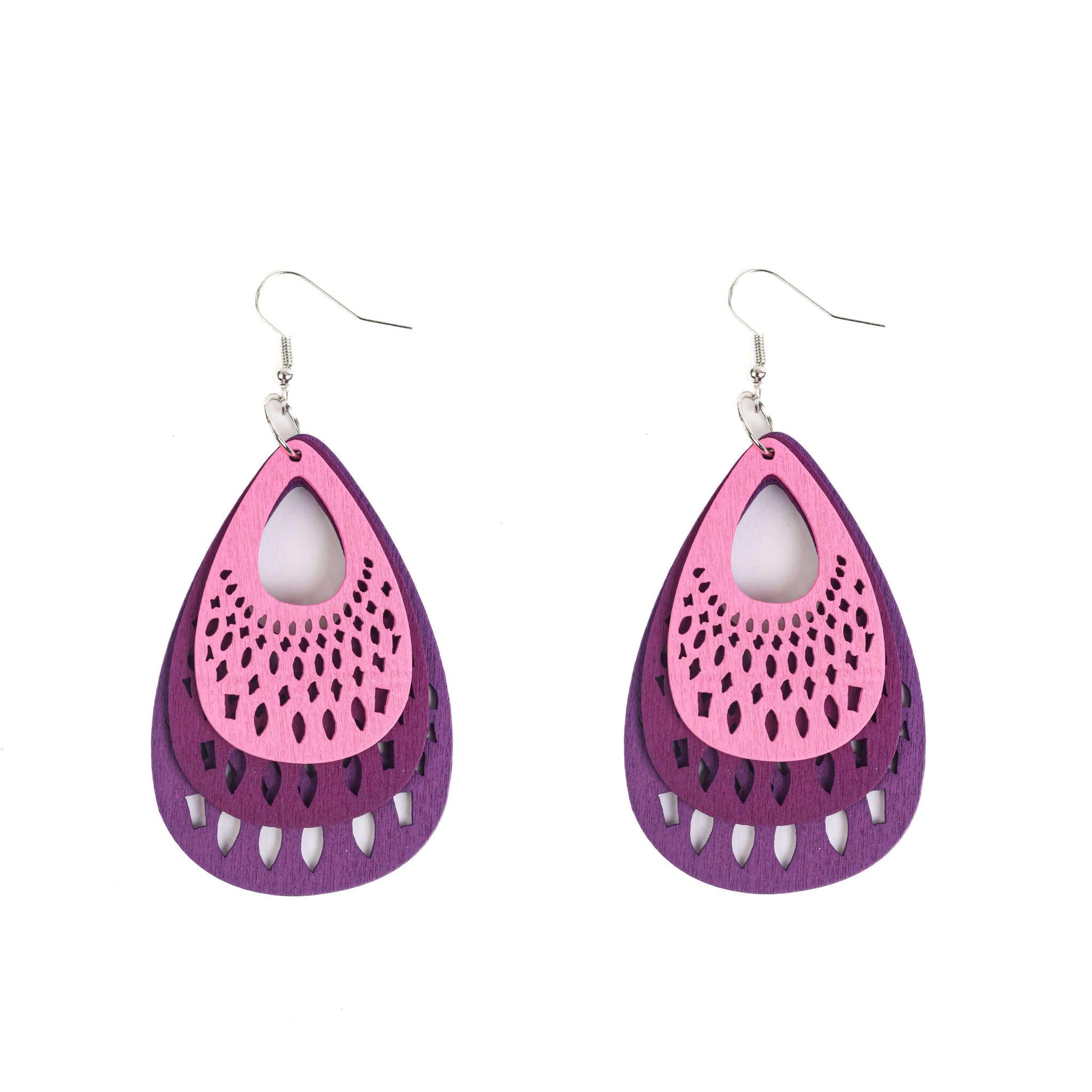 Pink & Purple Lightweight Wooden Earrings