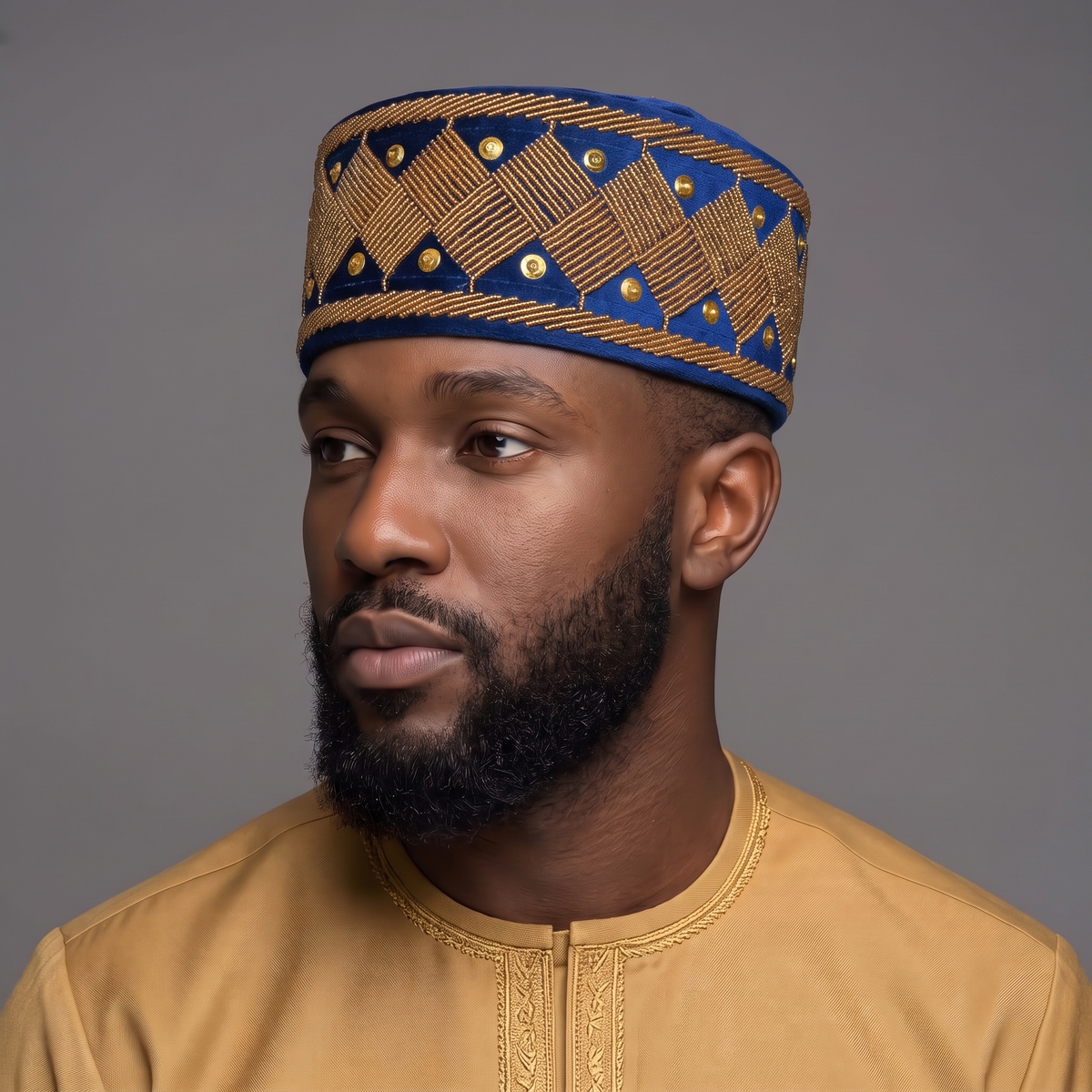 Blue Velvet Beaded Cap