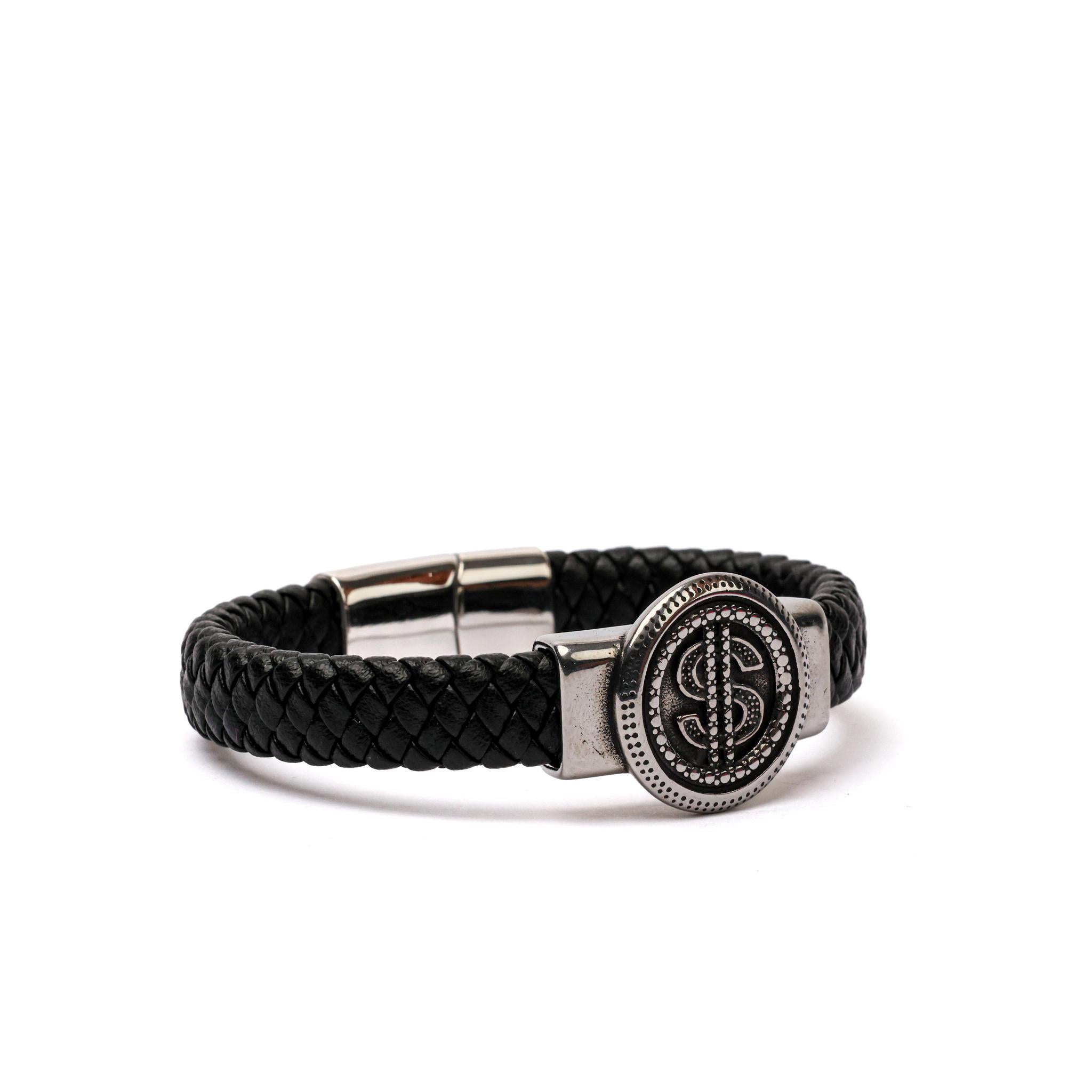 Dollar Sign ($) - Braided Leather Bracelet