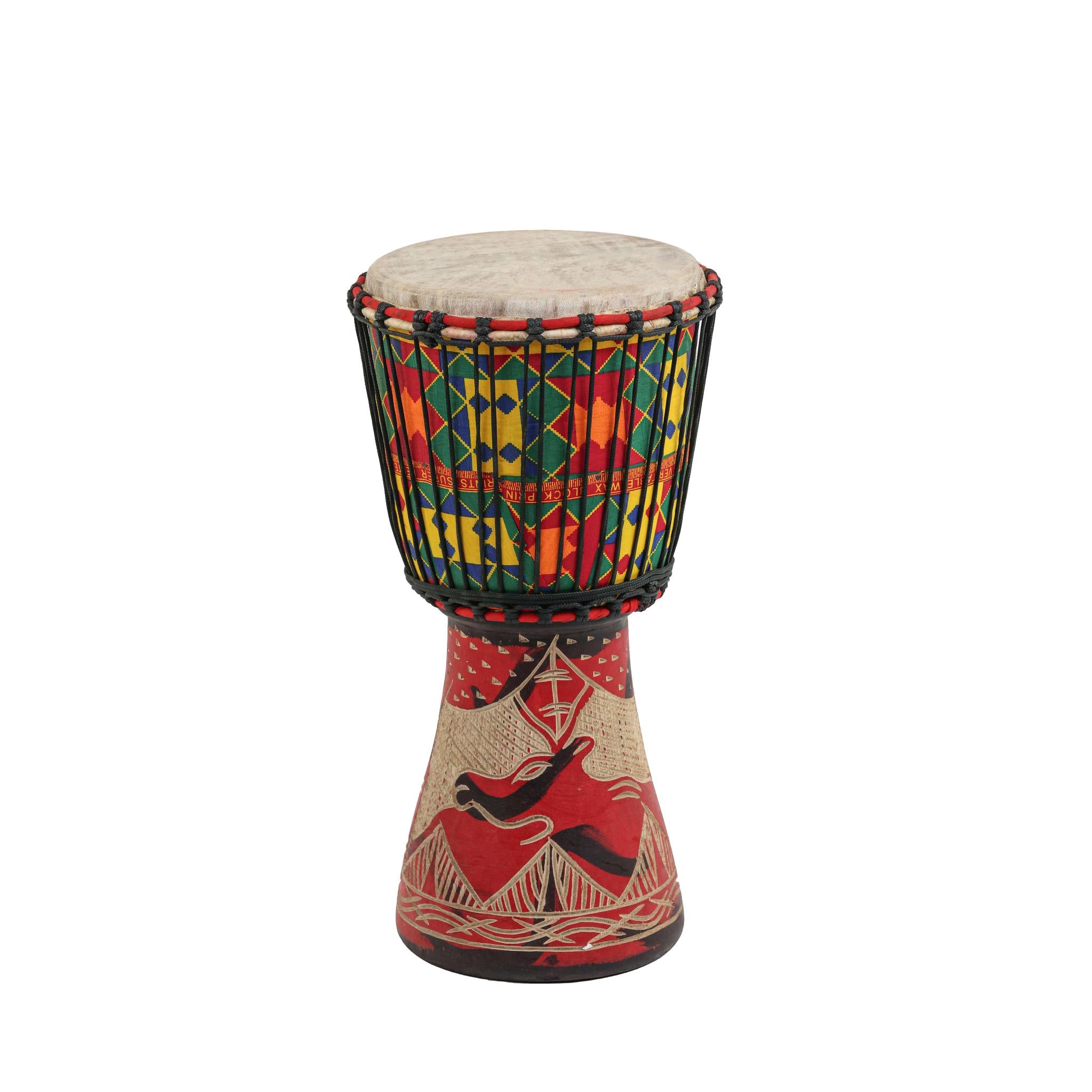 Kente Wood Carving - Djembe Drum - Small
