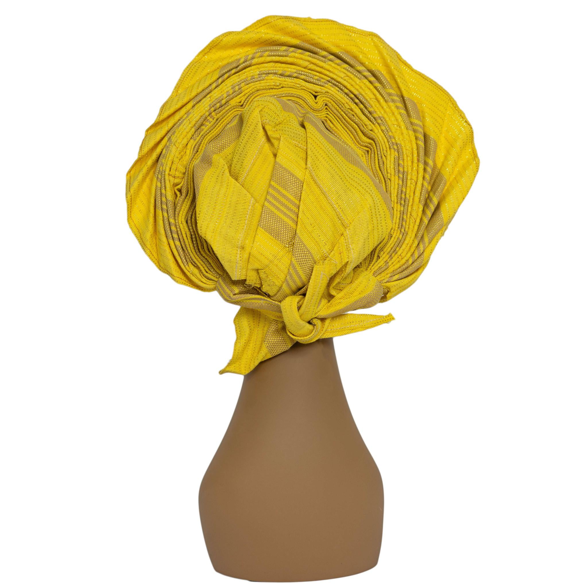 Yellow Aso Oke Auto Gele