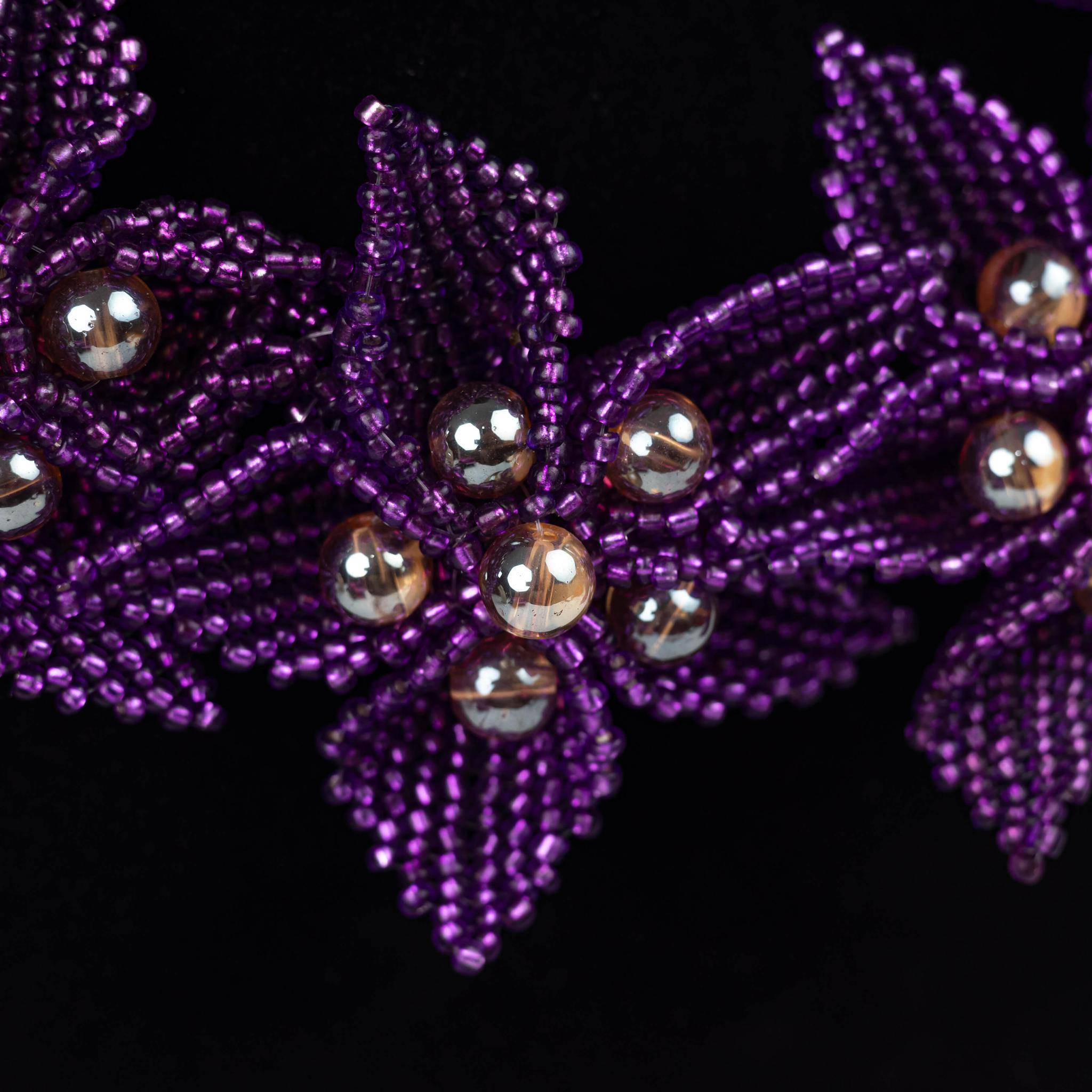 Purple Floral Beaded Necklace Set