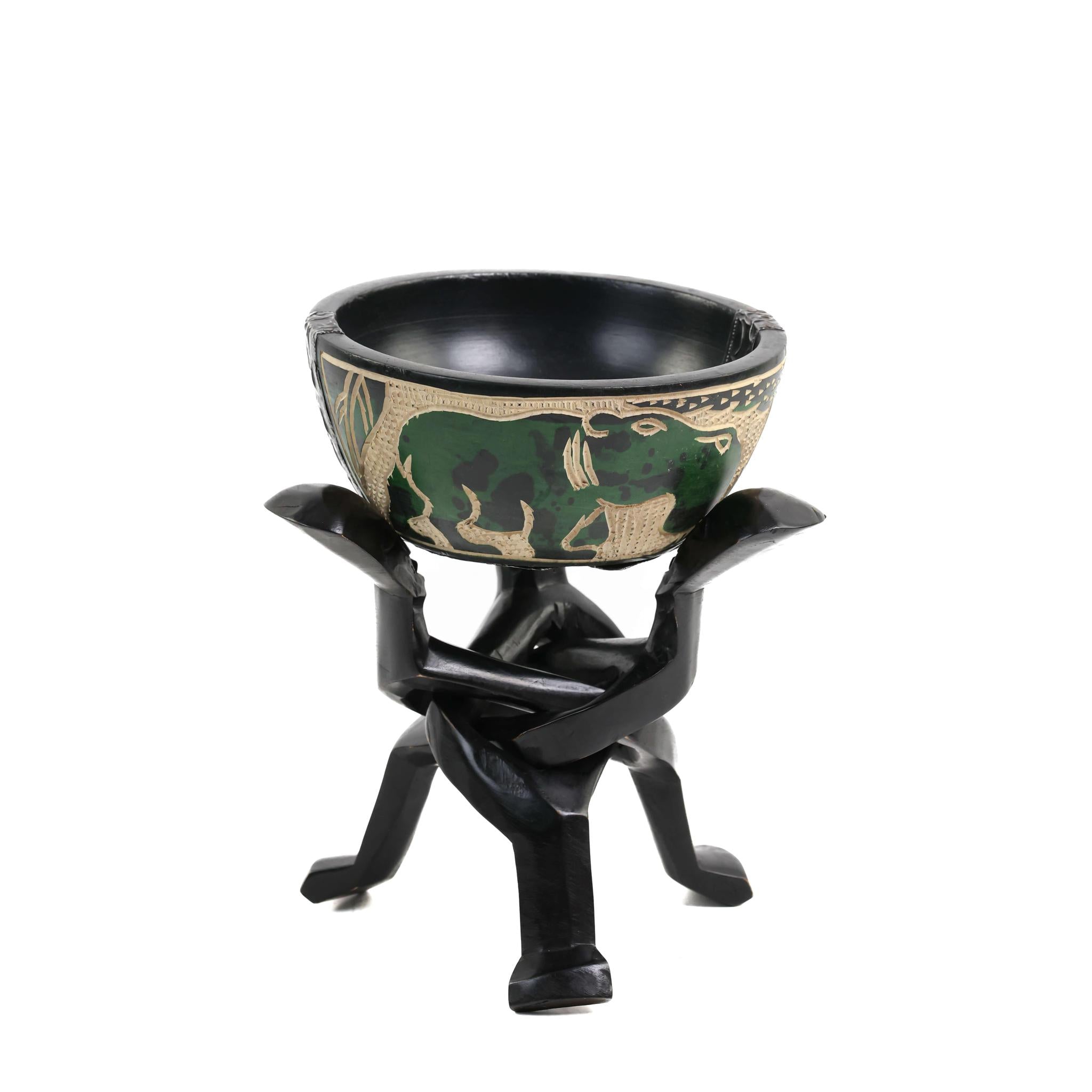 Green Elephant & Hippo Carved Unity Bowl