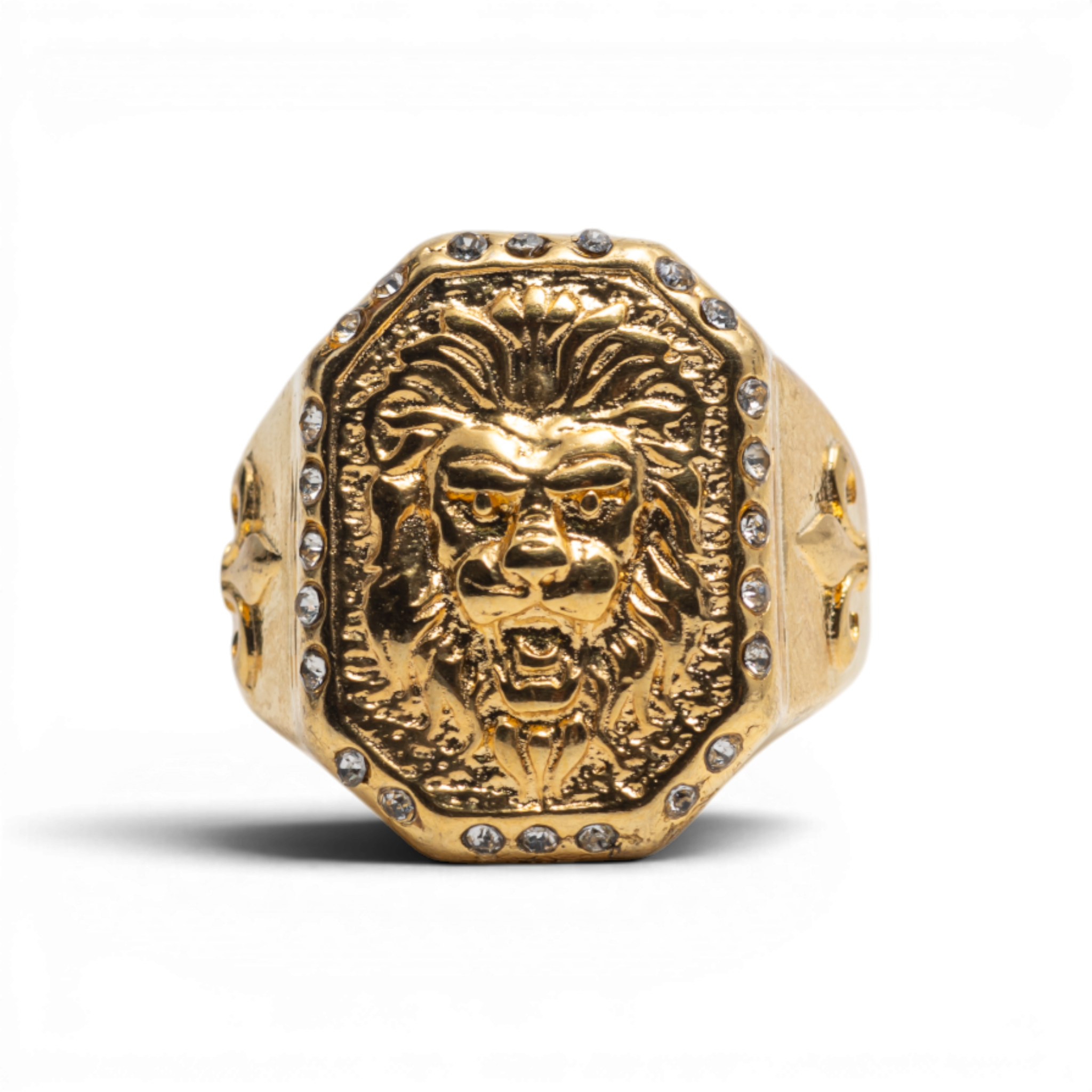 Gold-Tone Crystal-Accented Roaring Lion Ring