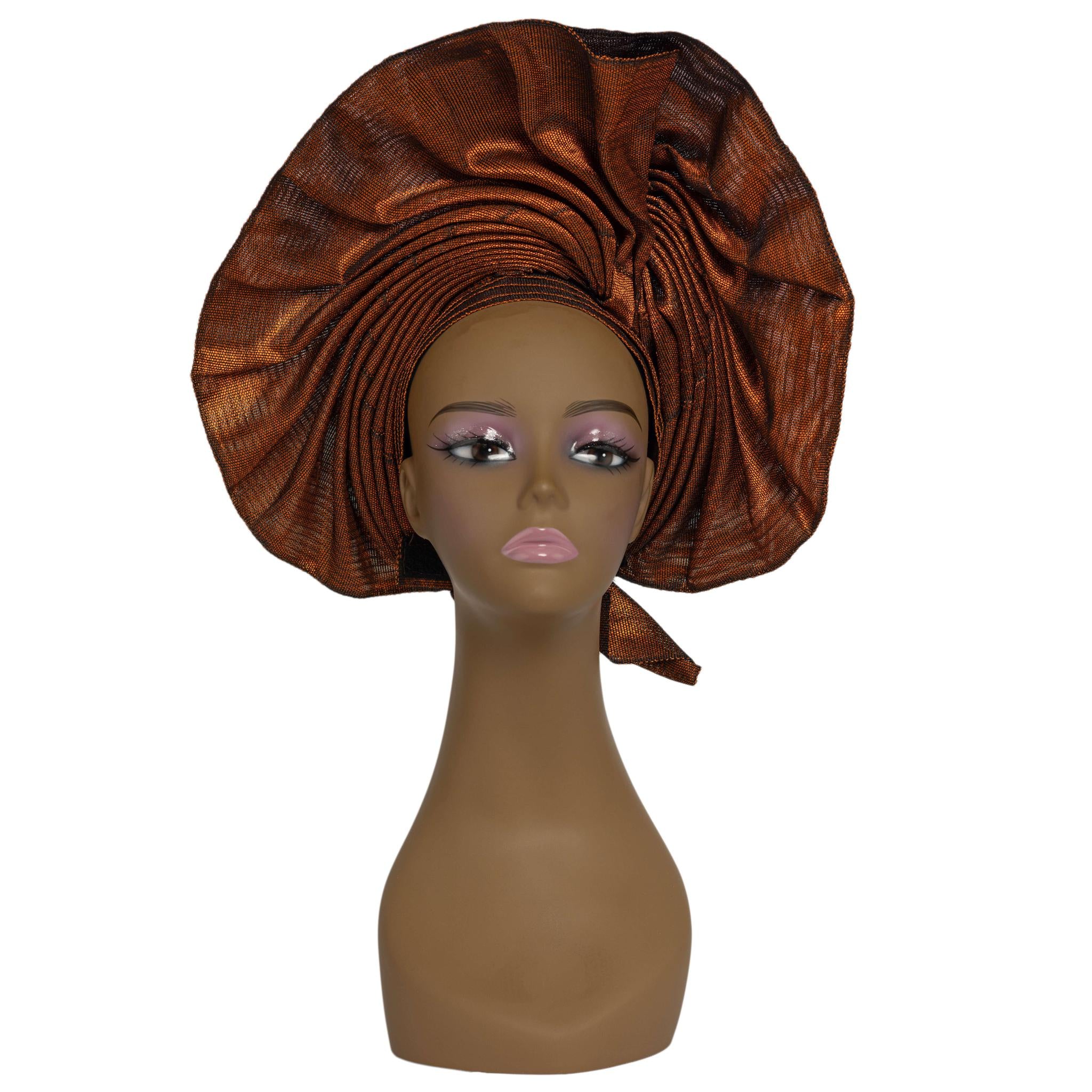 Bronze Aso Oke Auto Gele