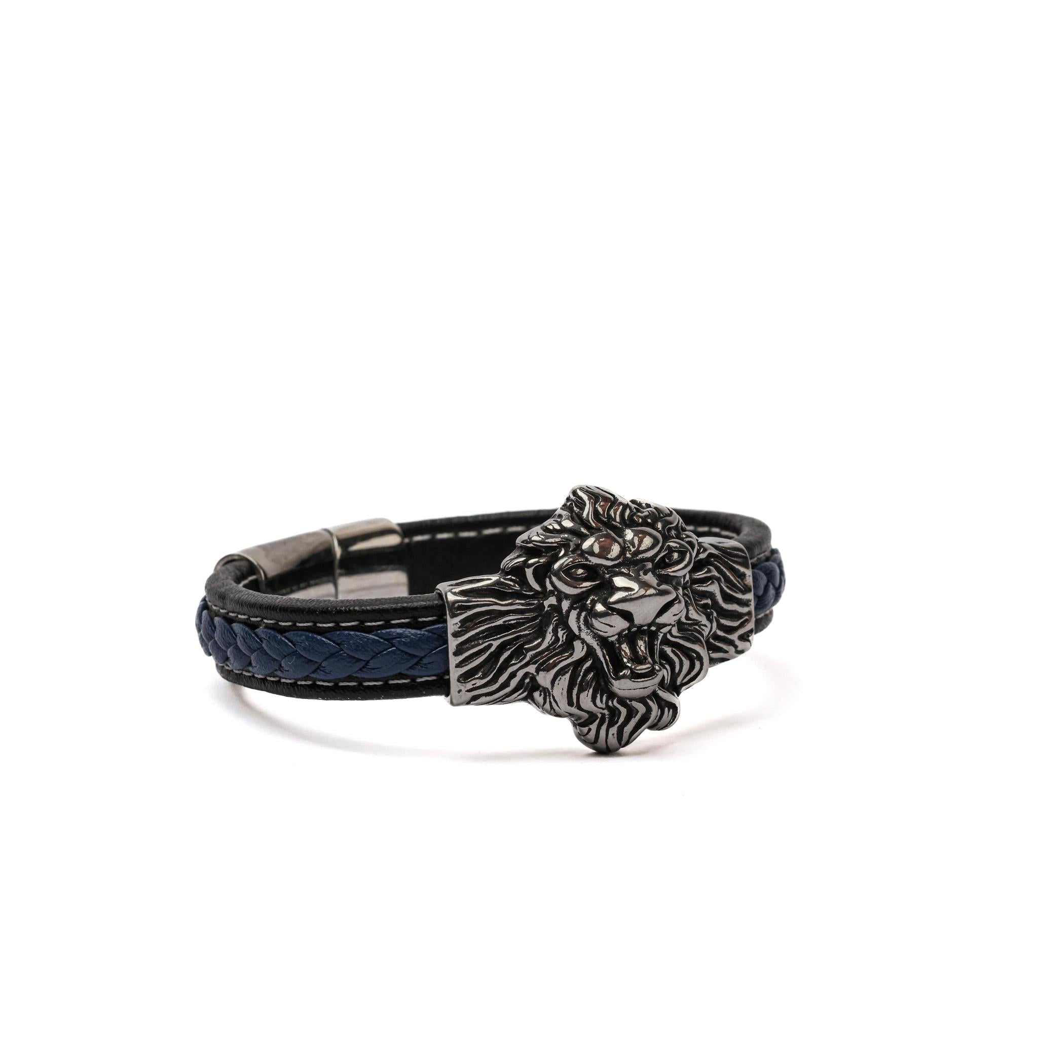 Lion Head Braided Leather Bracelet
