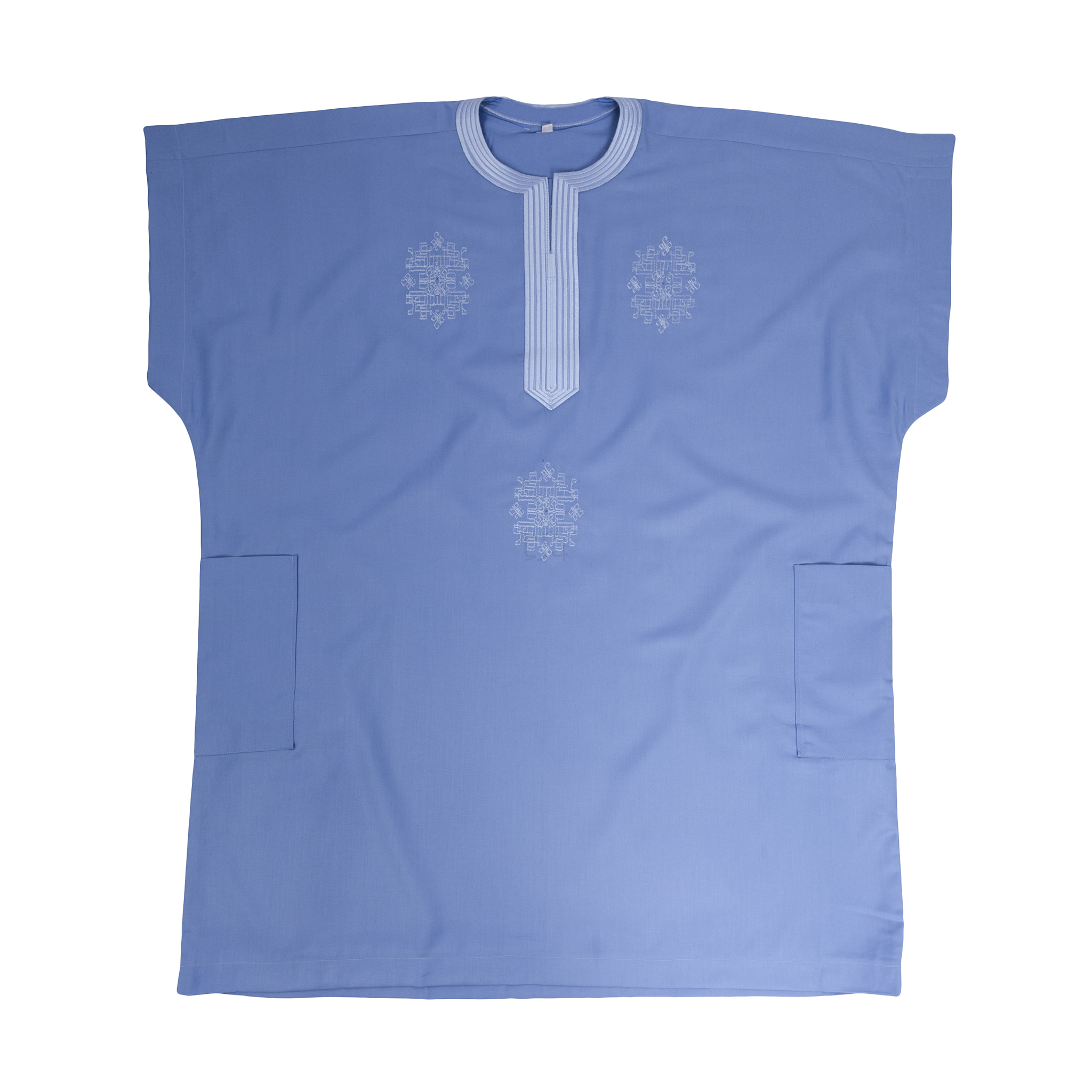 Light Blue Men's Embroidered Nigerian Cotton Tunic and Trousers Set w/Hat