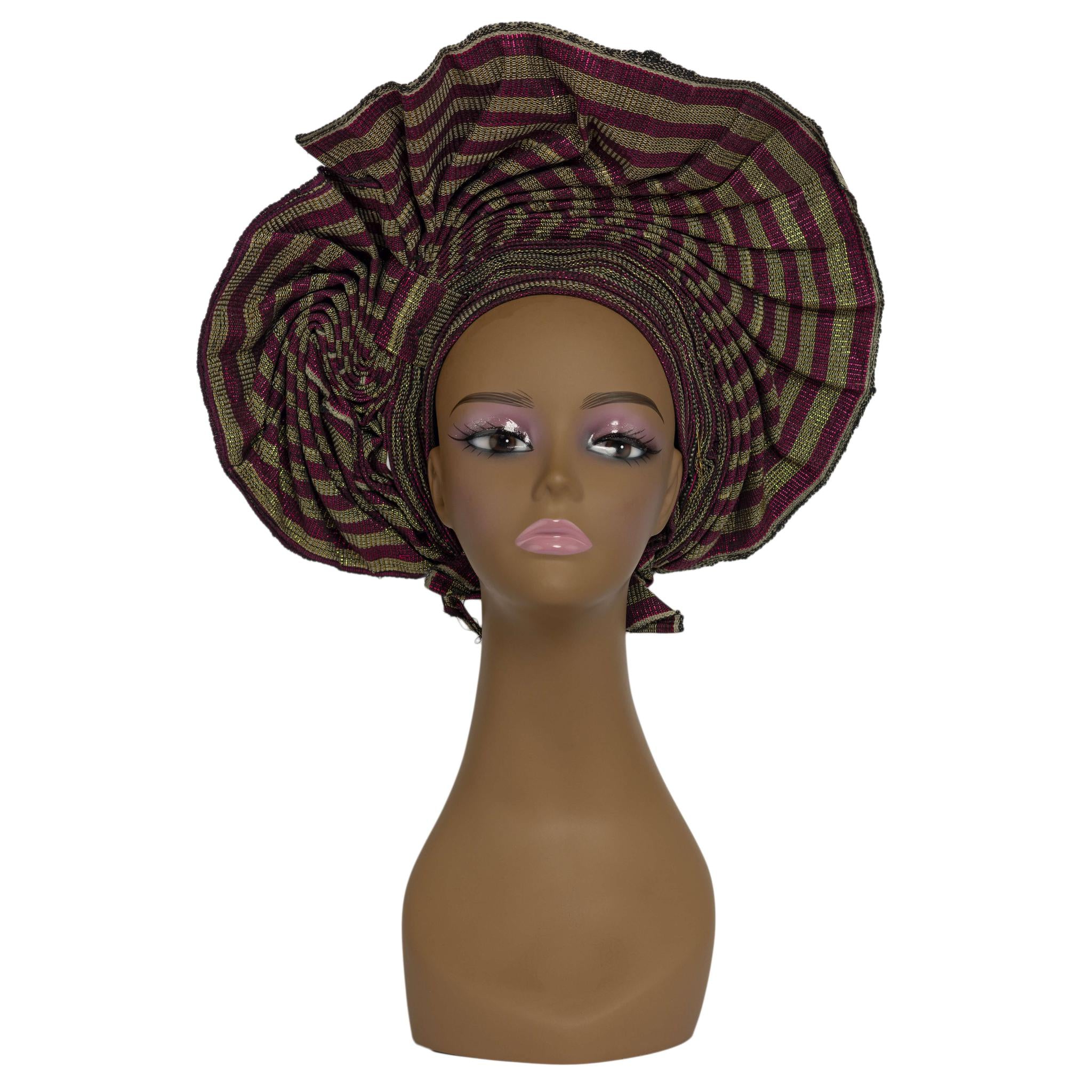 Pink & Gold Aso Oke Auto Gele