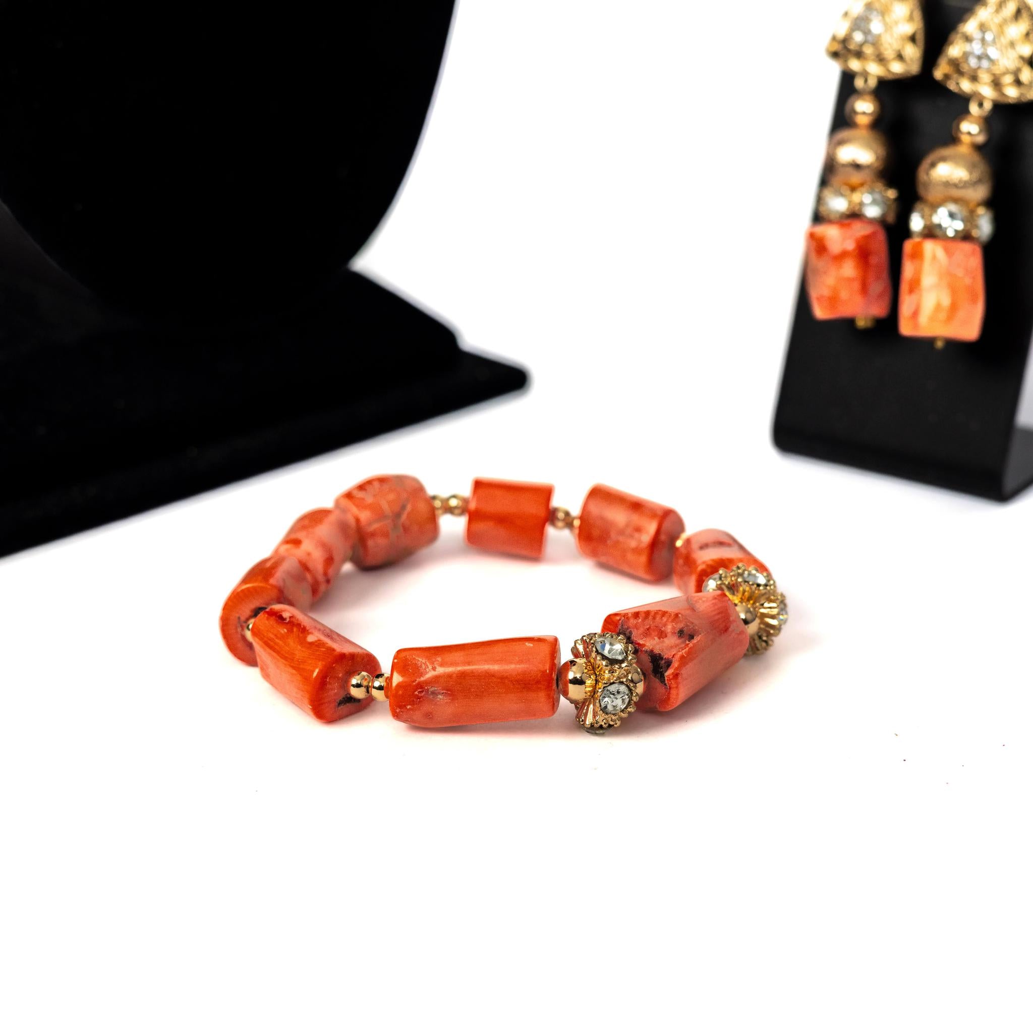 Vibrant Coral & Gold Traditional Bead Set