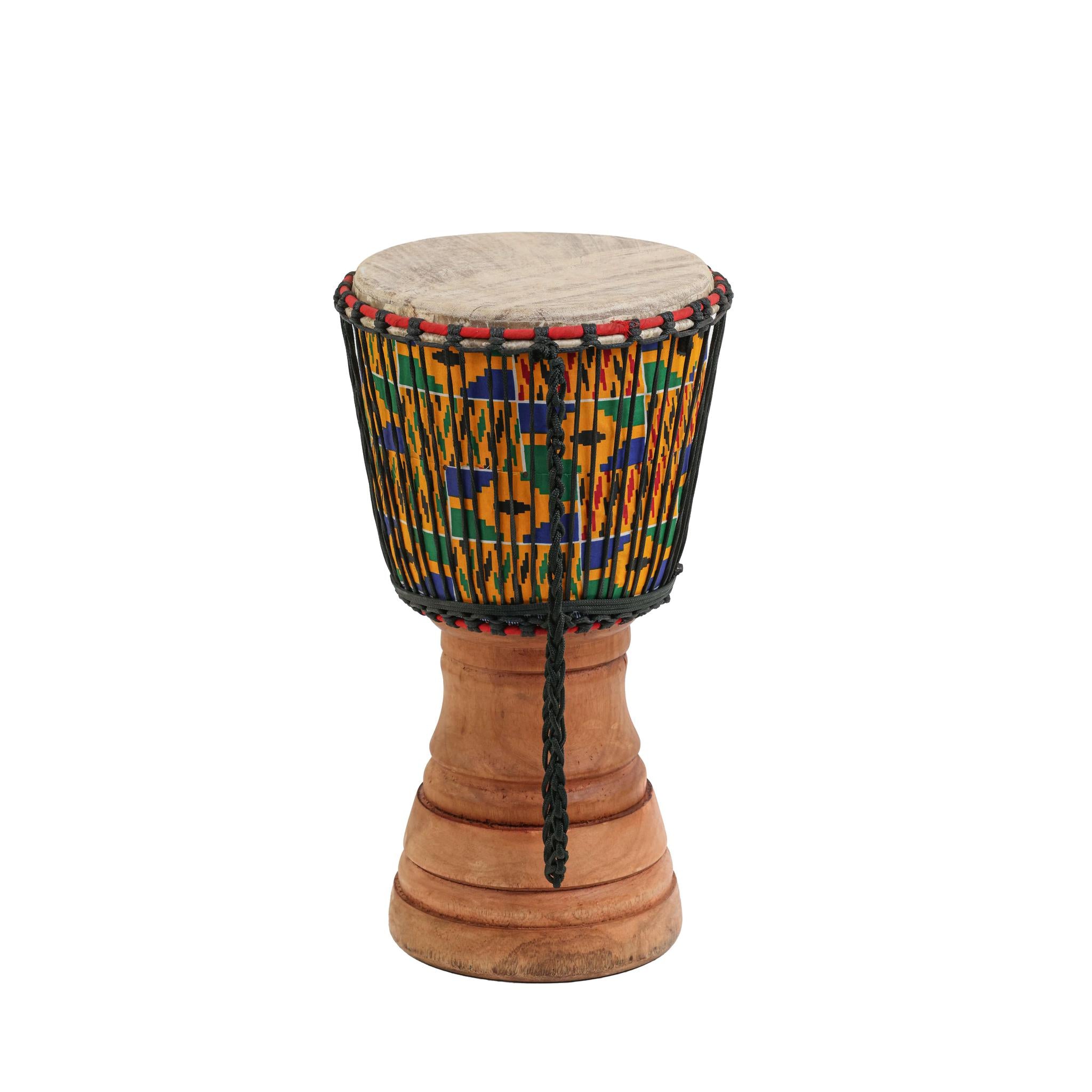 Kente Wood Carving - Djembe Drum - Medium