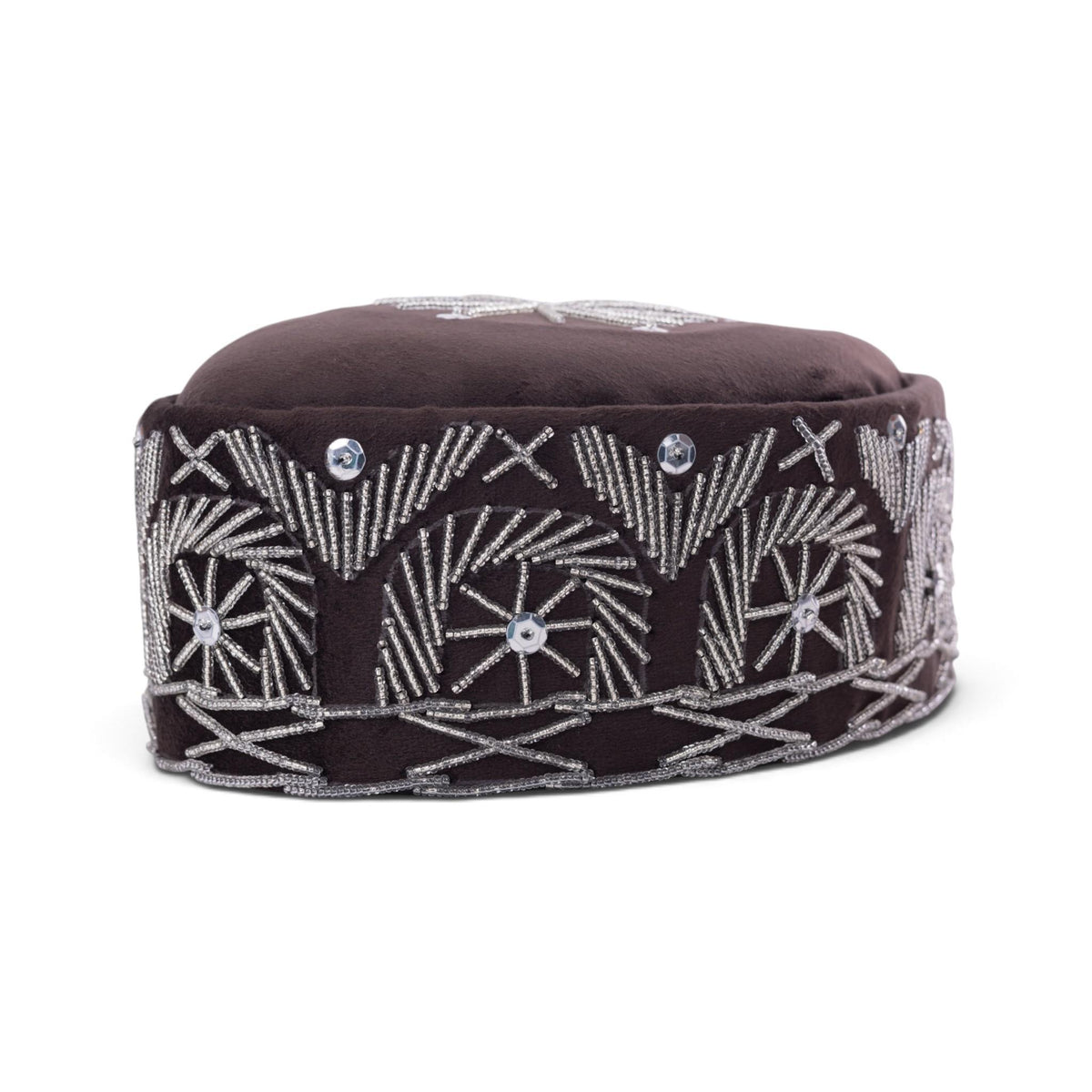 Brown Velvet Beaded Cap