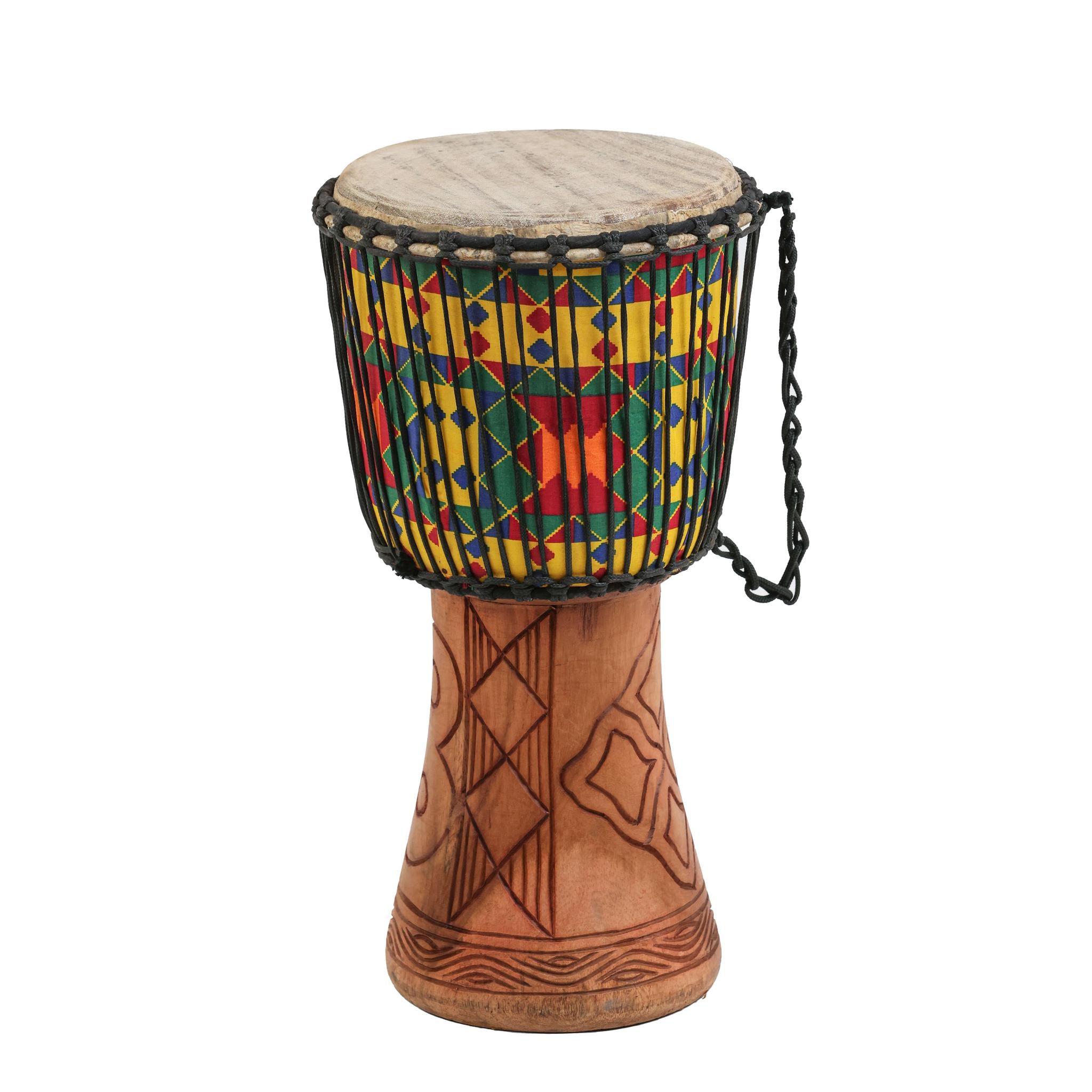 Kente Eban Wood Carving - Djembe Drum - Small