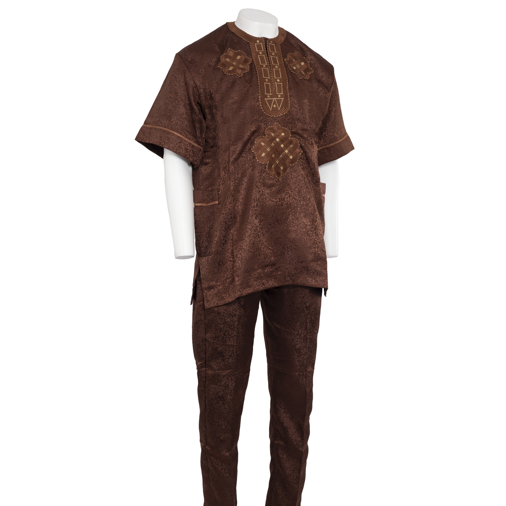 Regal Chocolate Brown Damask Embroidered Senator Suit
