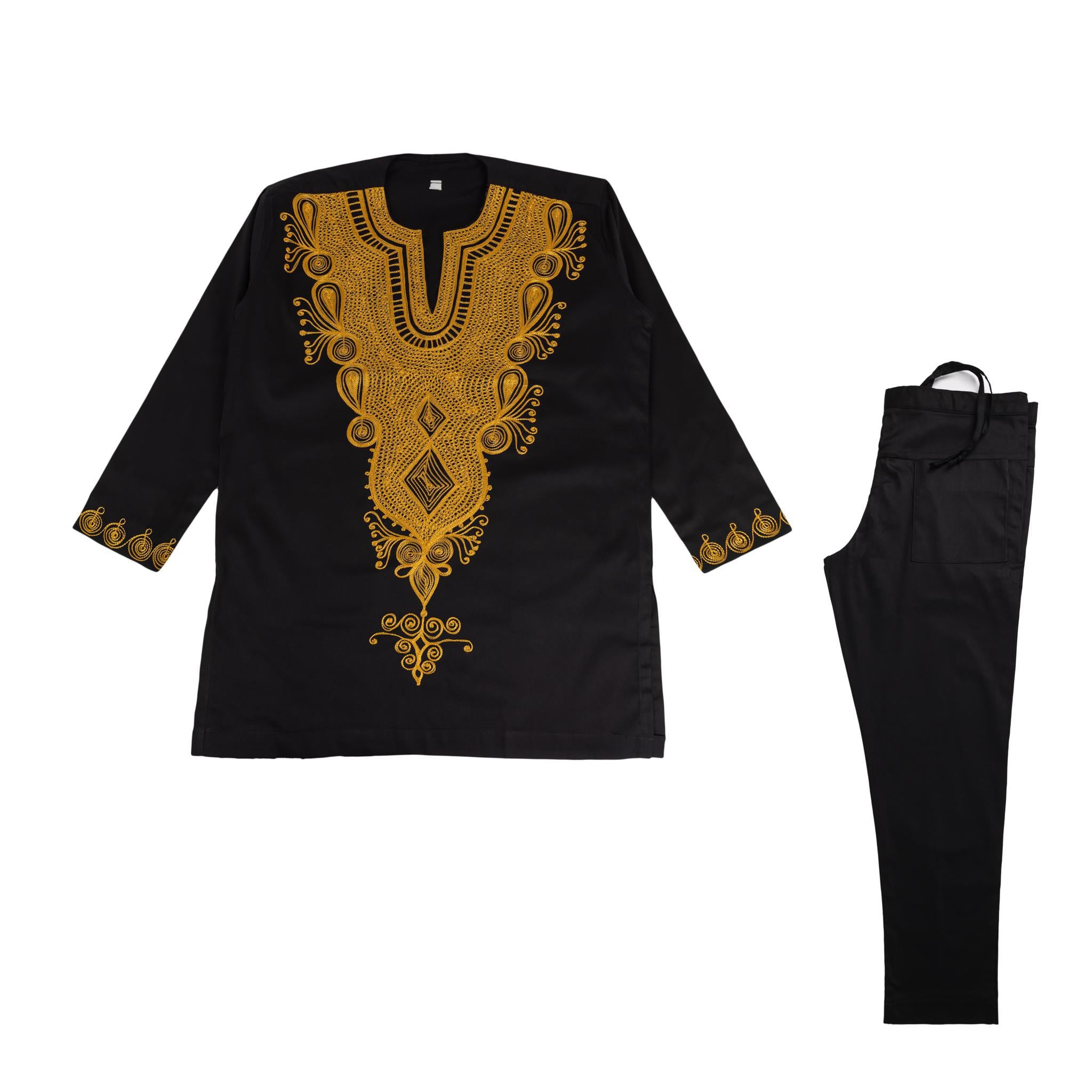 Black & Gold Embroidered Two-Piece Suit