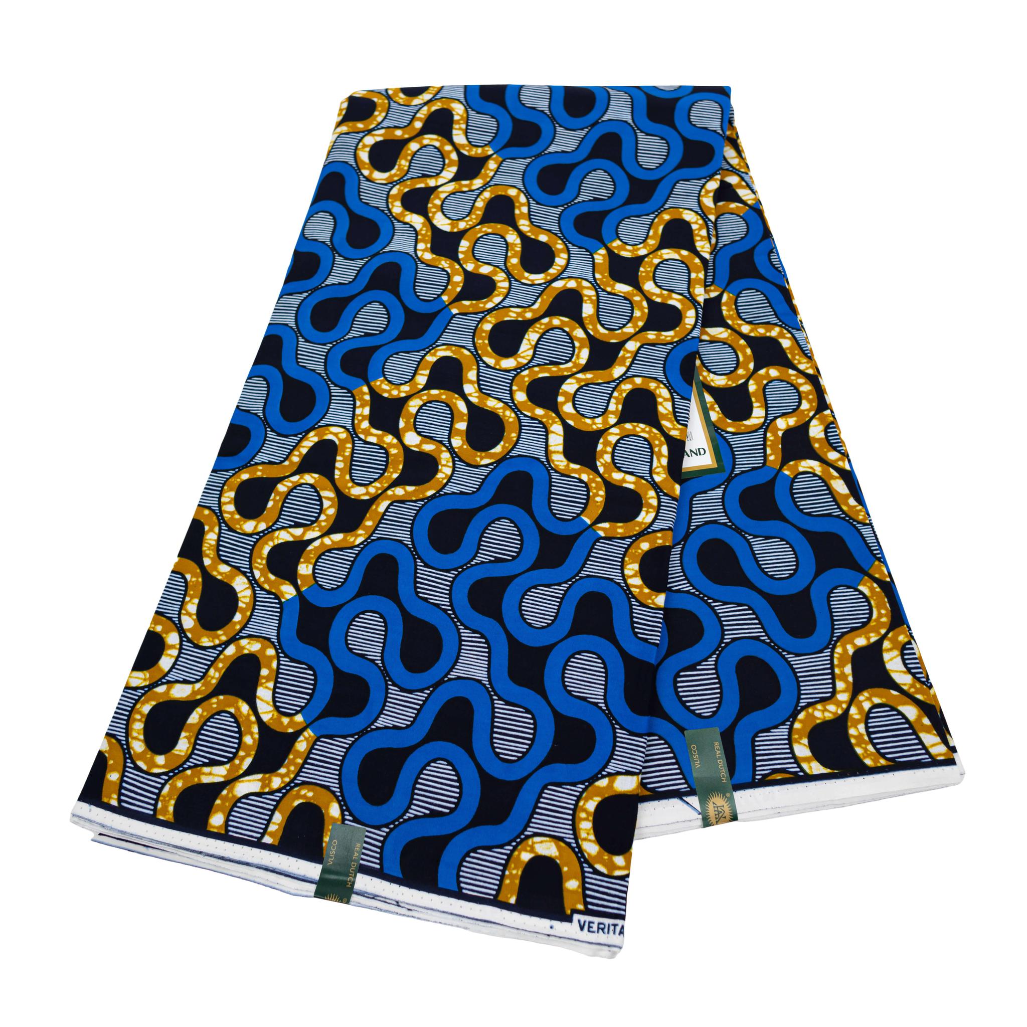 Blue, Black & Gold Wax Pint Fabric - 6 Yards