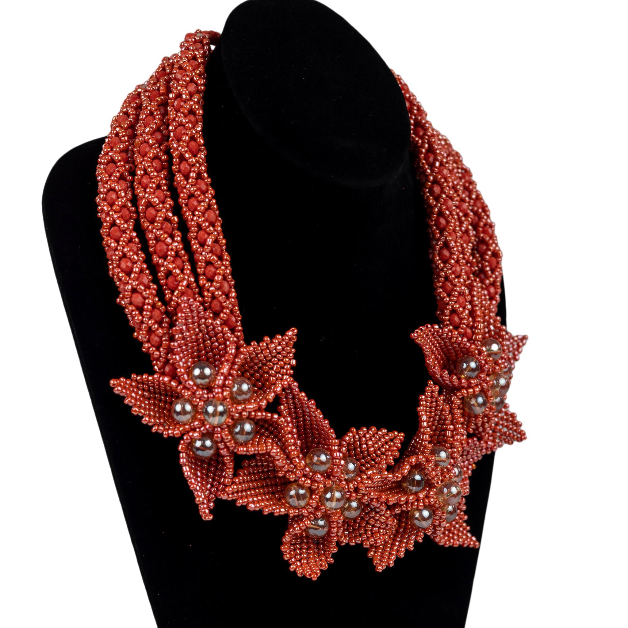 Peach Floral Beaded Necklace Set