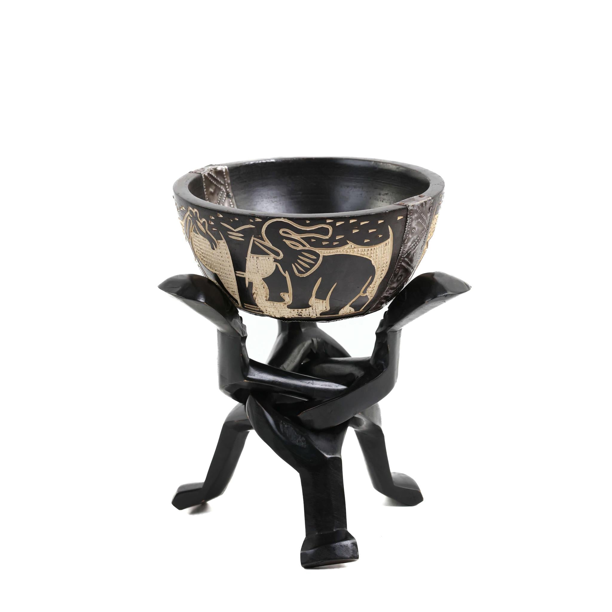 Black Elephant & Giraffe Carved Unity Bowl