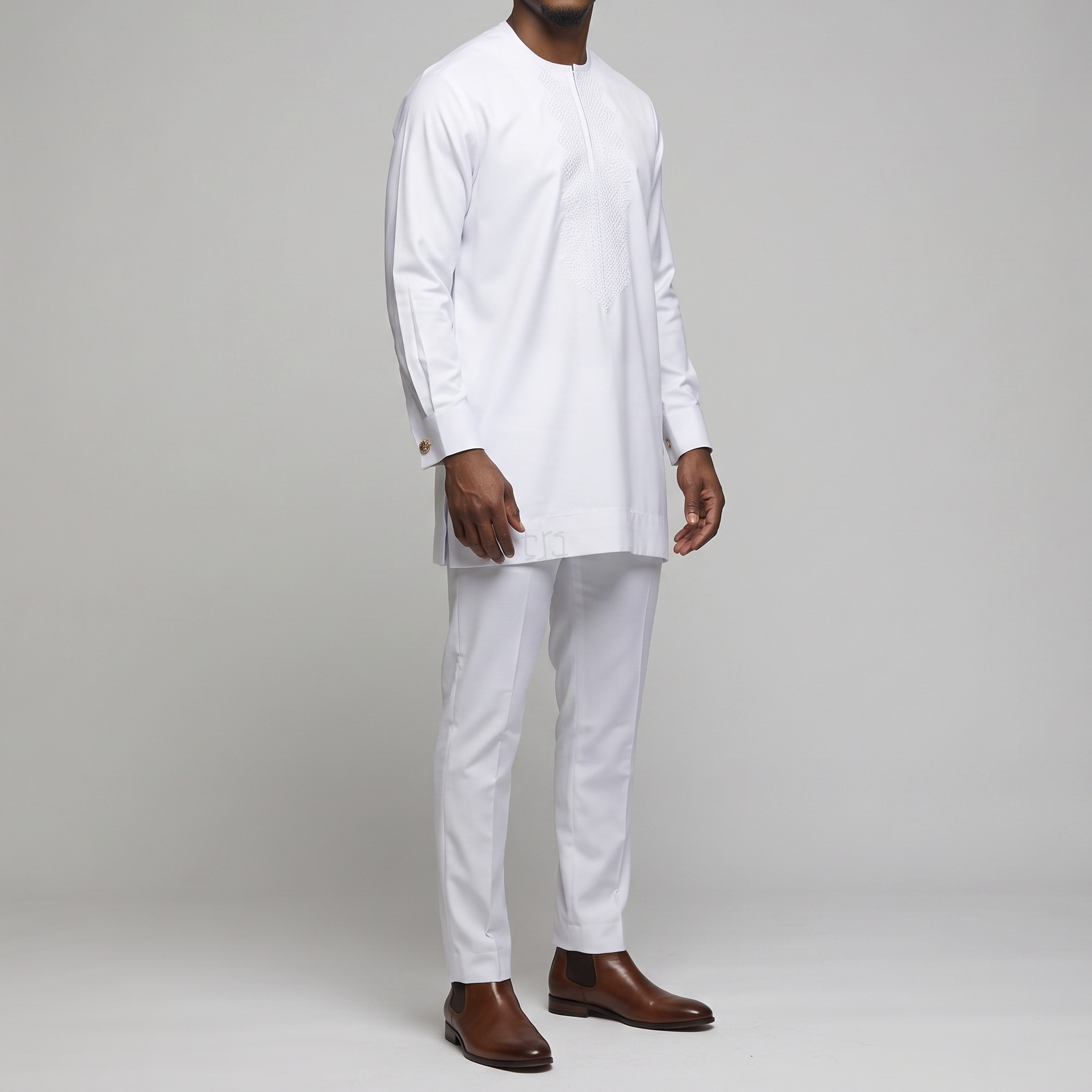 White Suit with White Monogram Embroidery