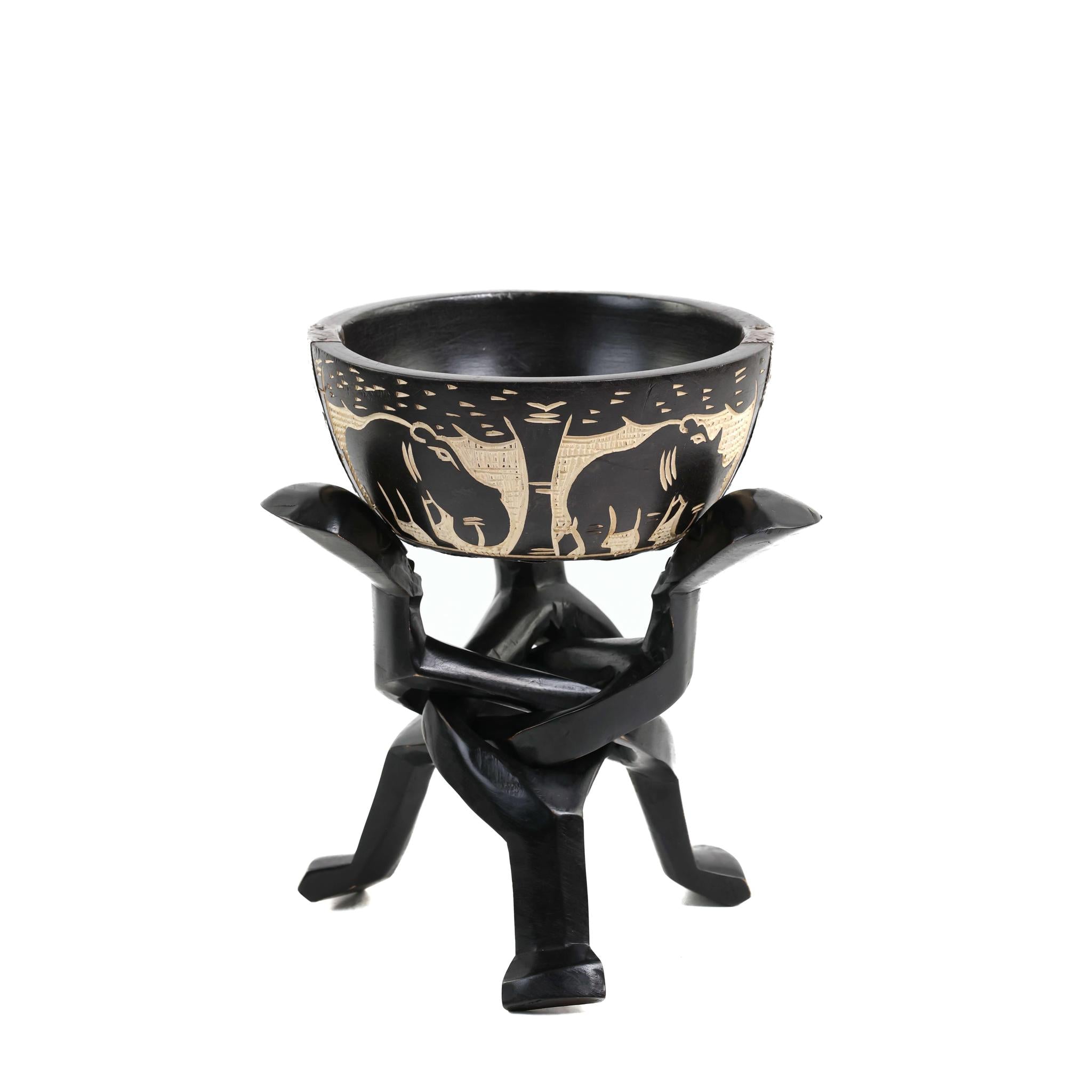 Black Elephant & Hippo Carved Unity Bowl