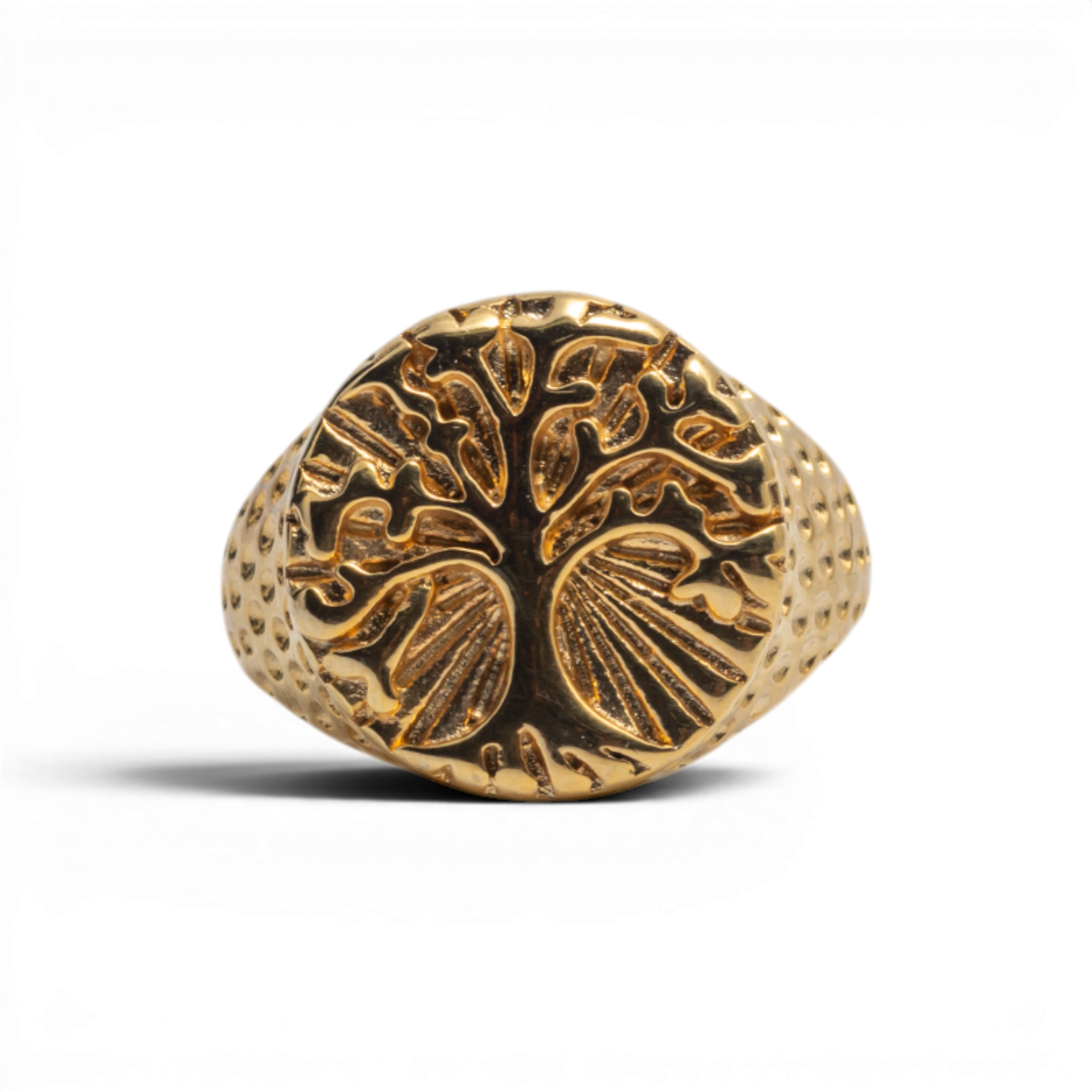 Gold-Tone Textured Tree of Life Signet Ring