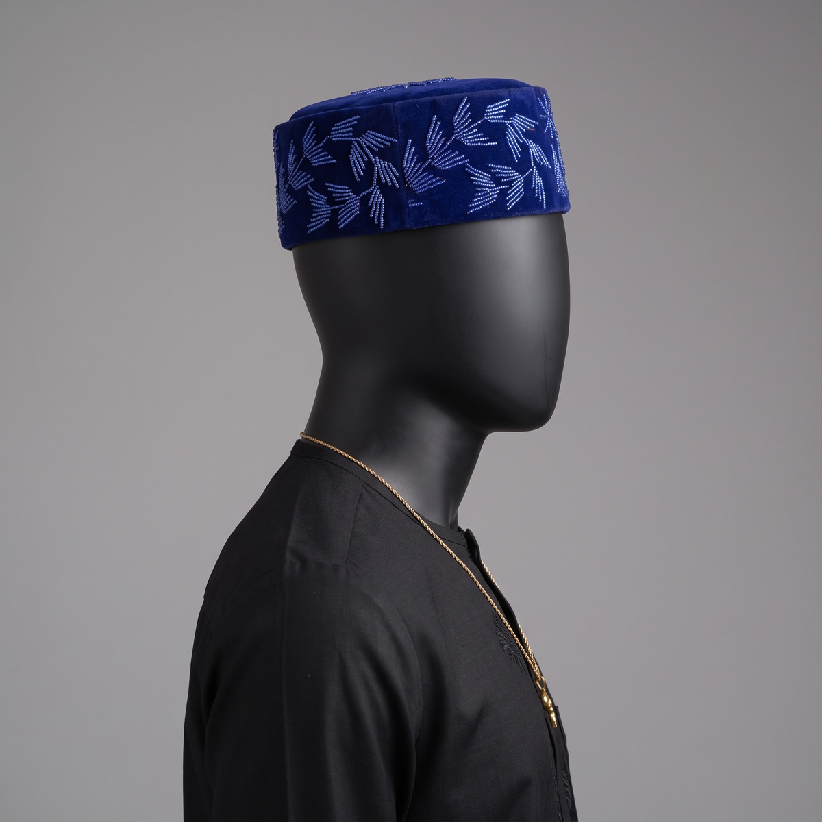 Cobalt Blue Velvet Beaded Cap