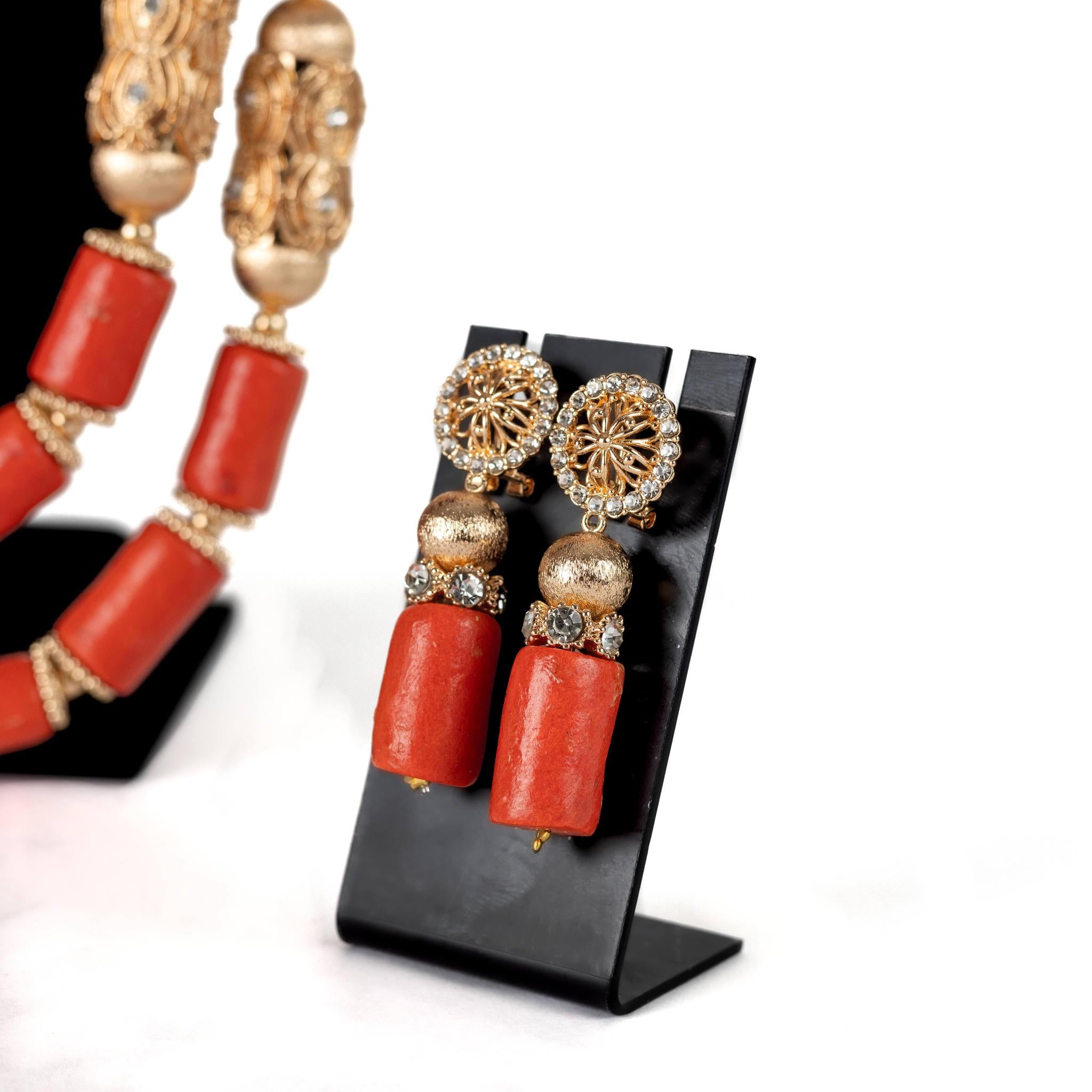 Sunstone Scroll Coral Bead Set