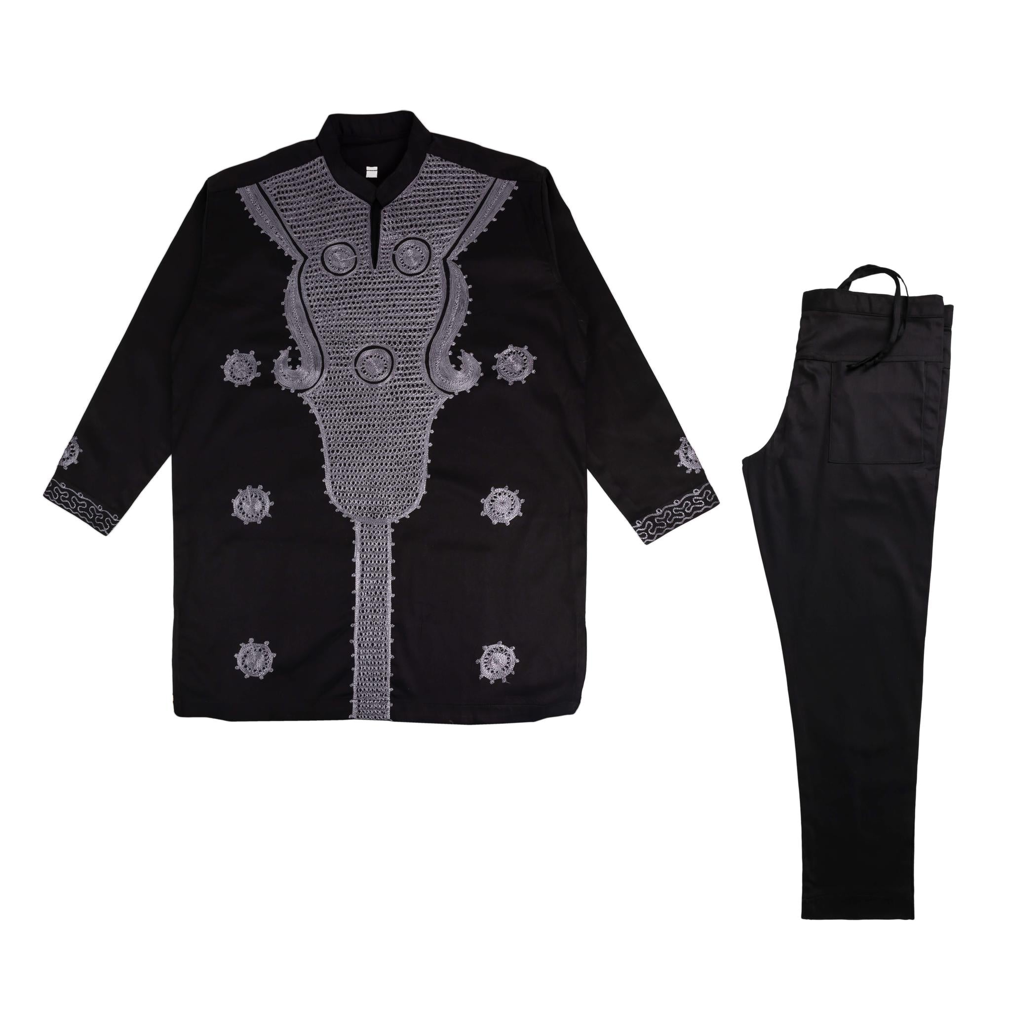 Elegant Black & Grey Embroidered Suit
