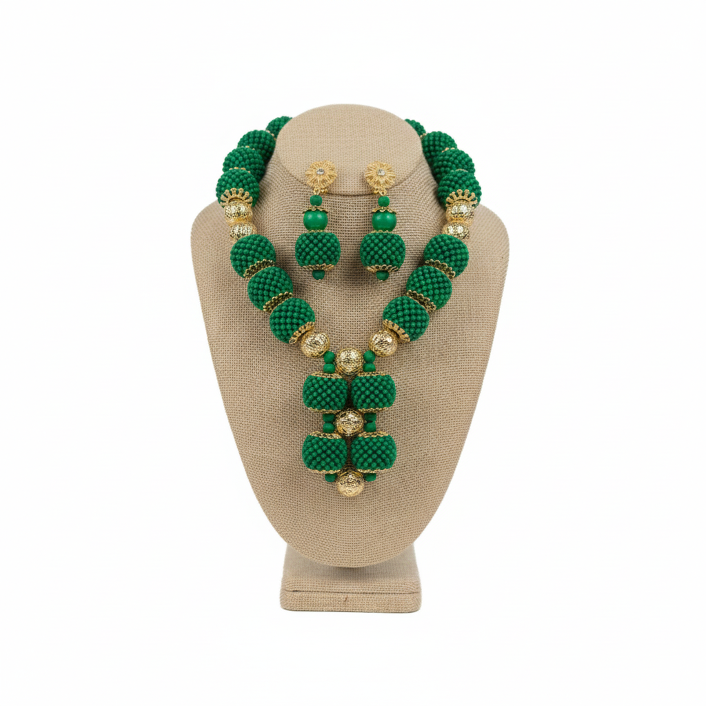 Green Sand Bead Jewelry Set