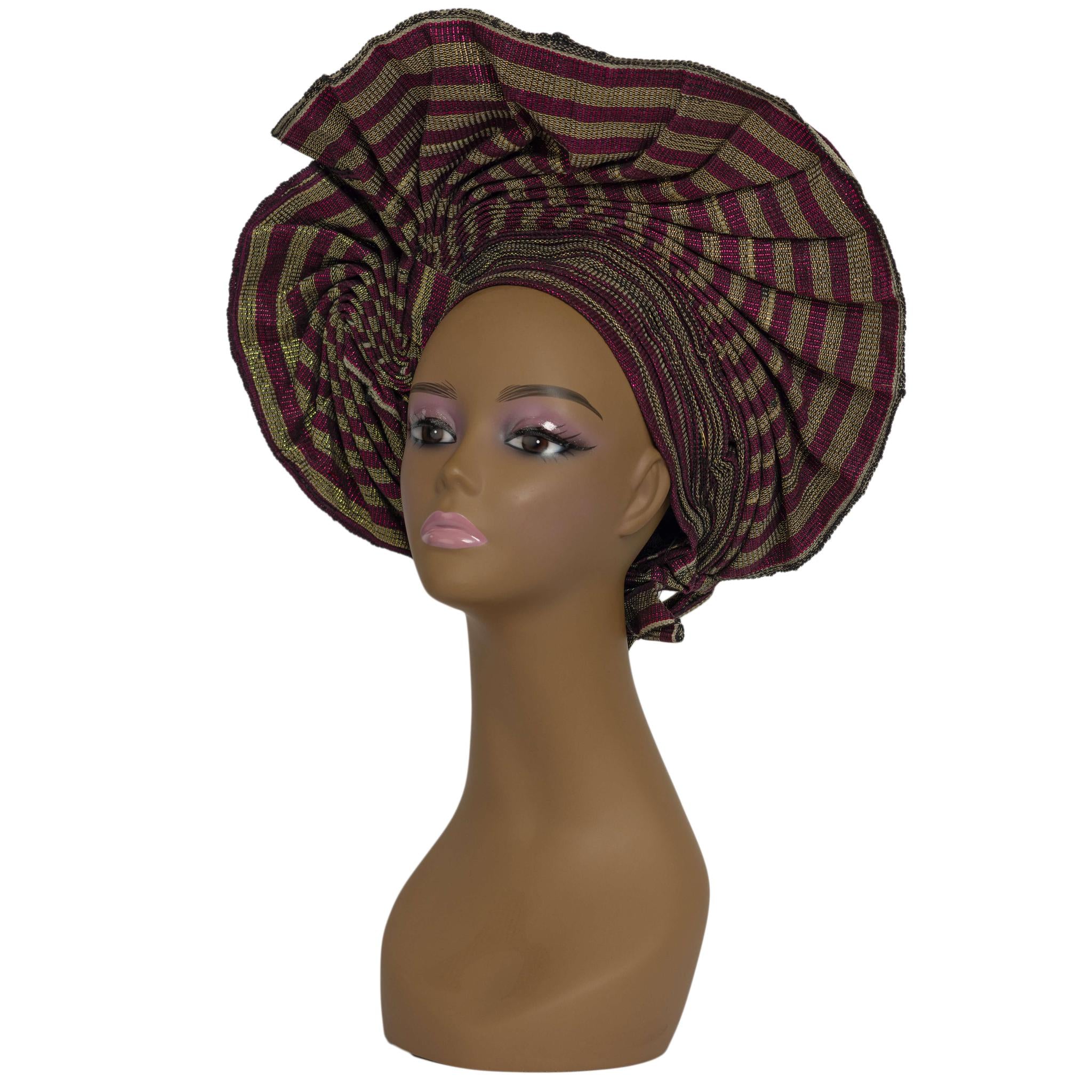 Pink & Gold Aso Oke Auto Gele