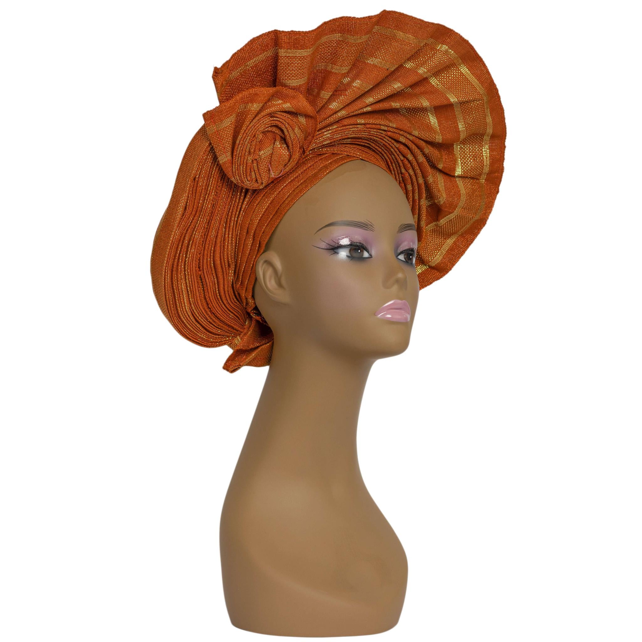 Orange Aso Oke Auto Gele