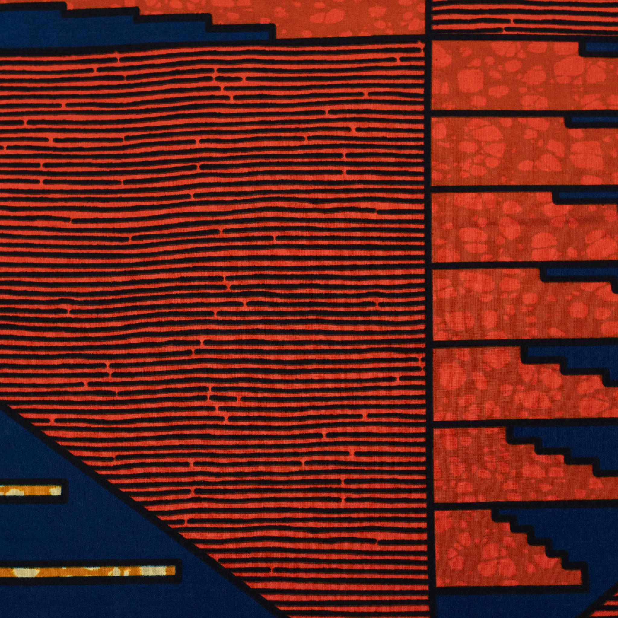 Blue, Red, Gold & Black Wax Pint Fabric - 6 Yards