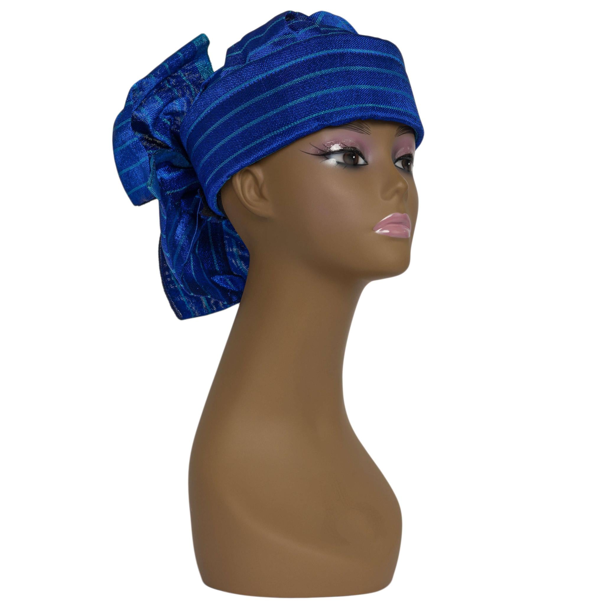 Blue Aso Oke Zara Cap Auto Gele