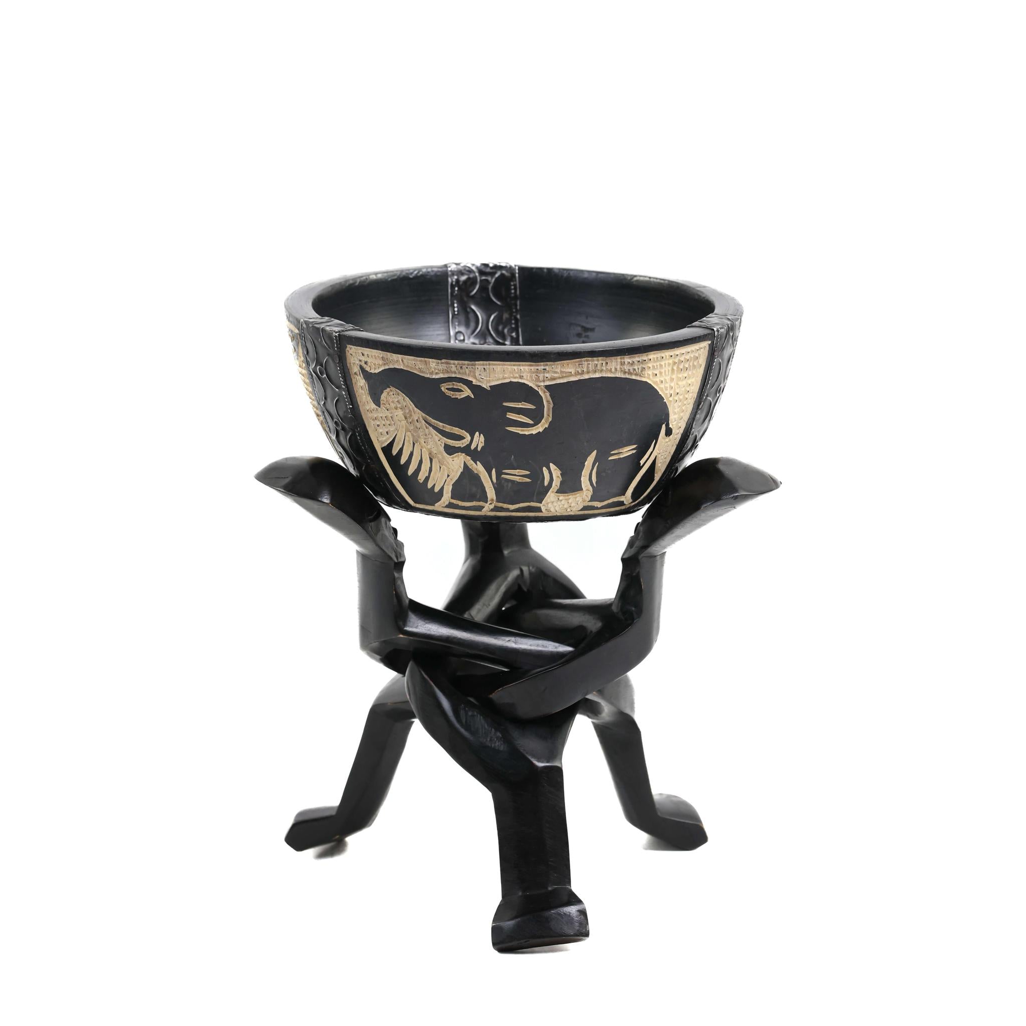Black Elephant & Huts Carved Unity Bowl
