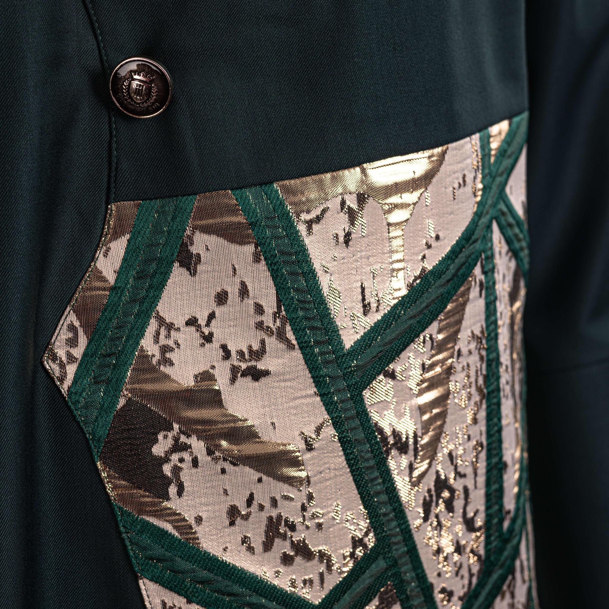 Green and Gold Mandarin Collar with Brocade Pant Set