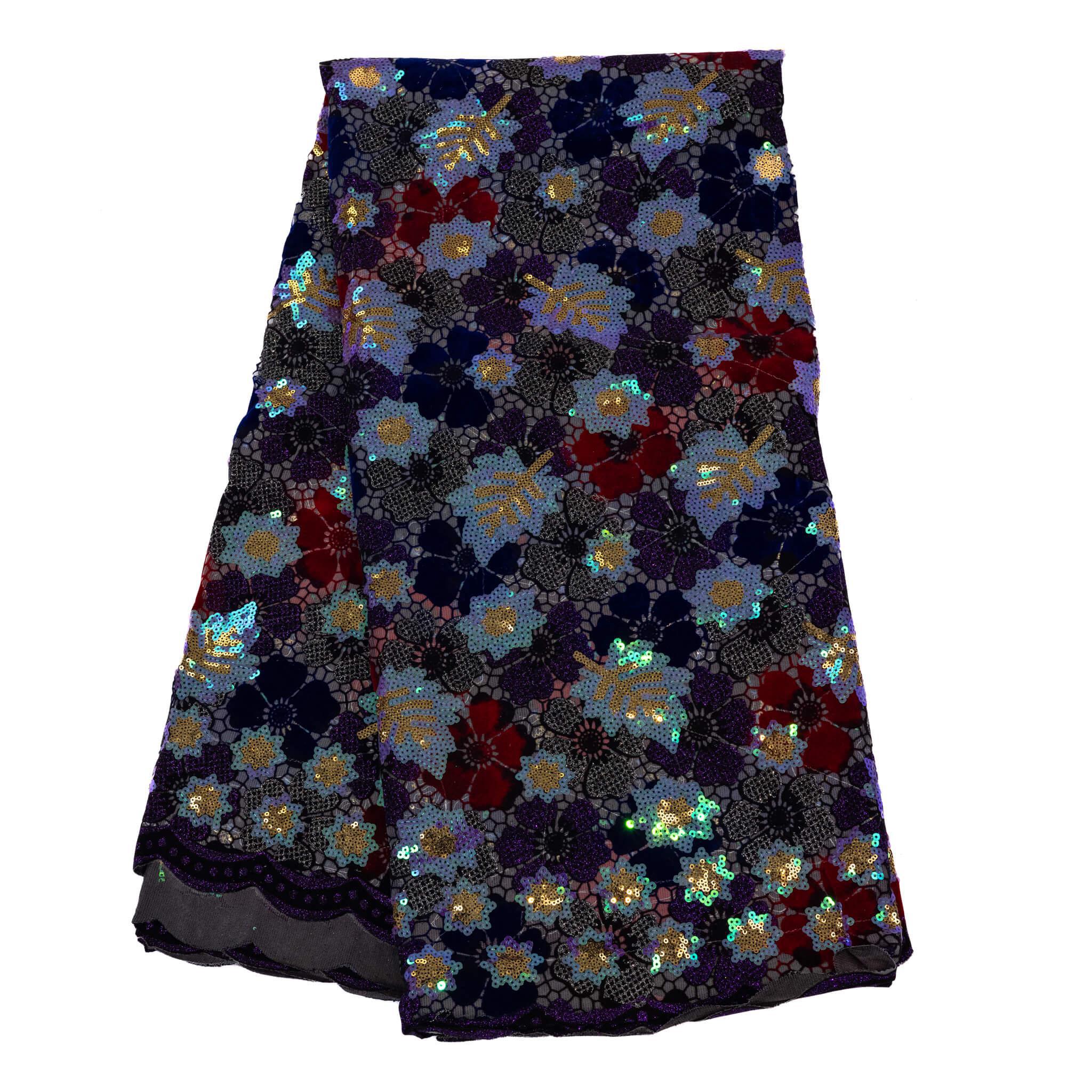Black, Purple, Blue & Red Multi Sequin Lace