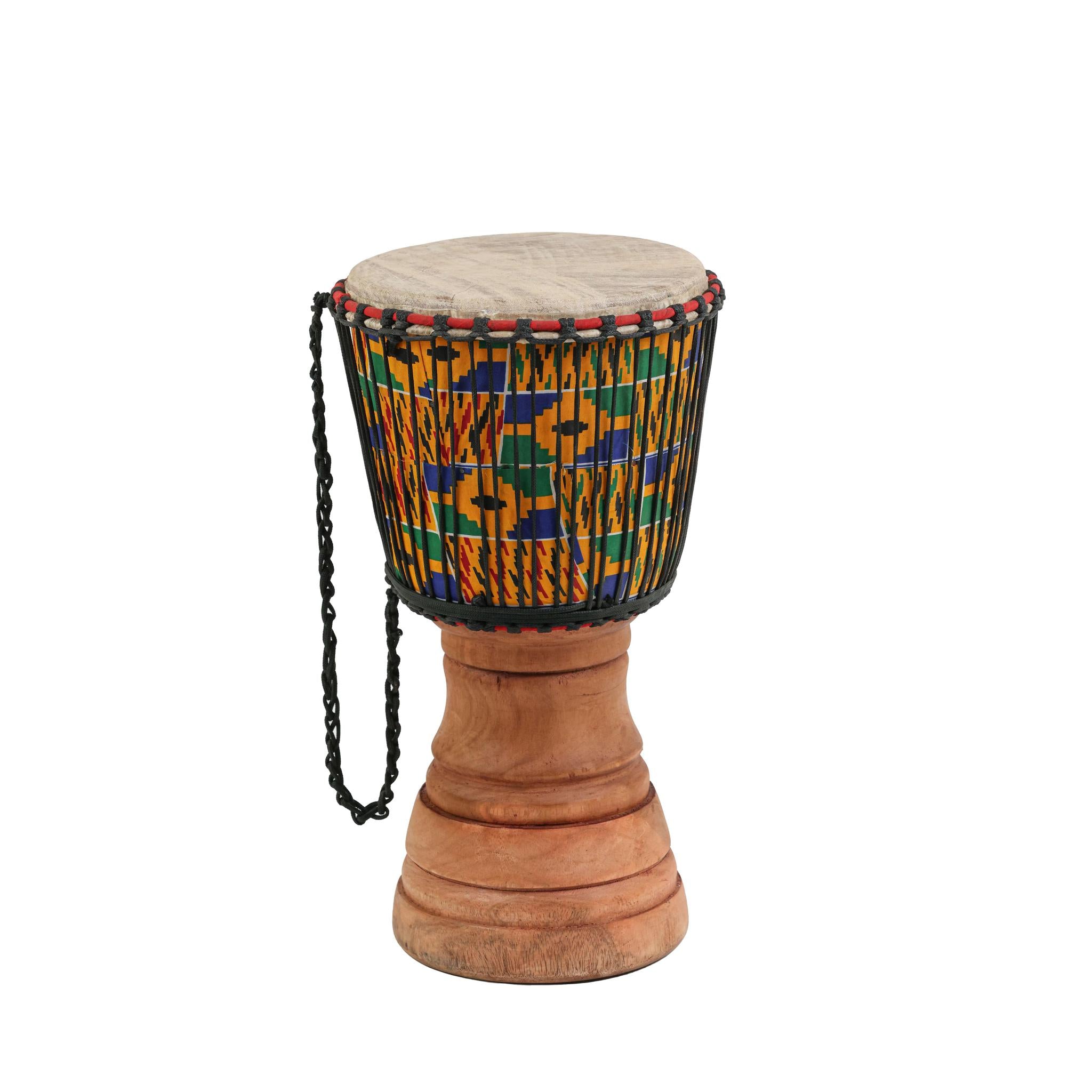 Kente Wood Carving - Djembe Drum - Medium