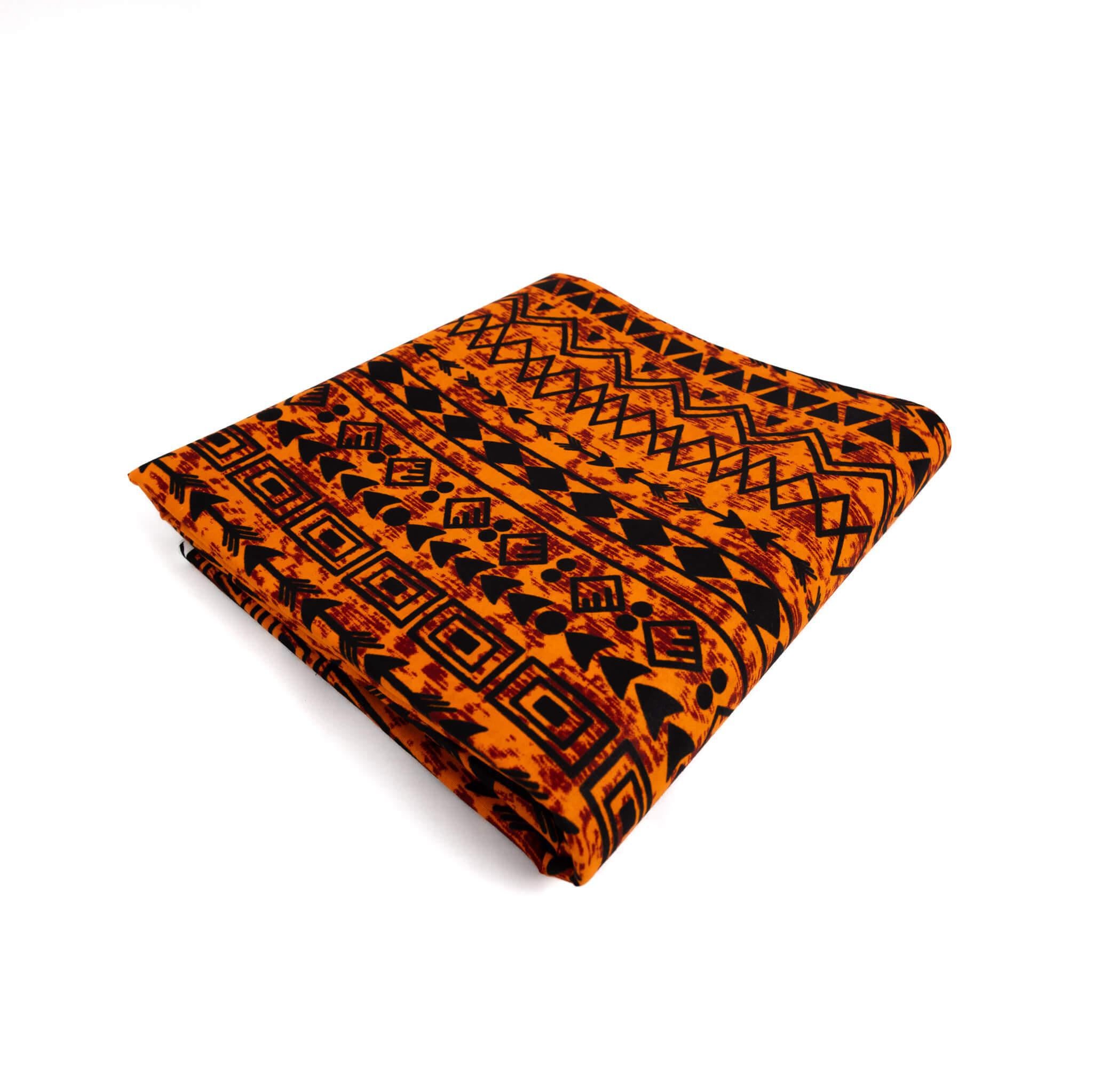 "Savanna Rhythms" Amber & Black Tribal Geometric African Wax Print (Ankara) – 6 Yards