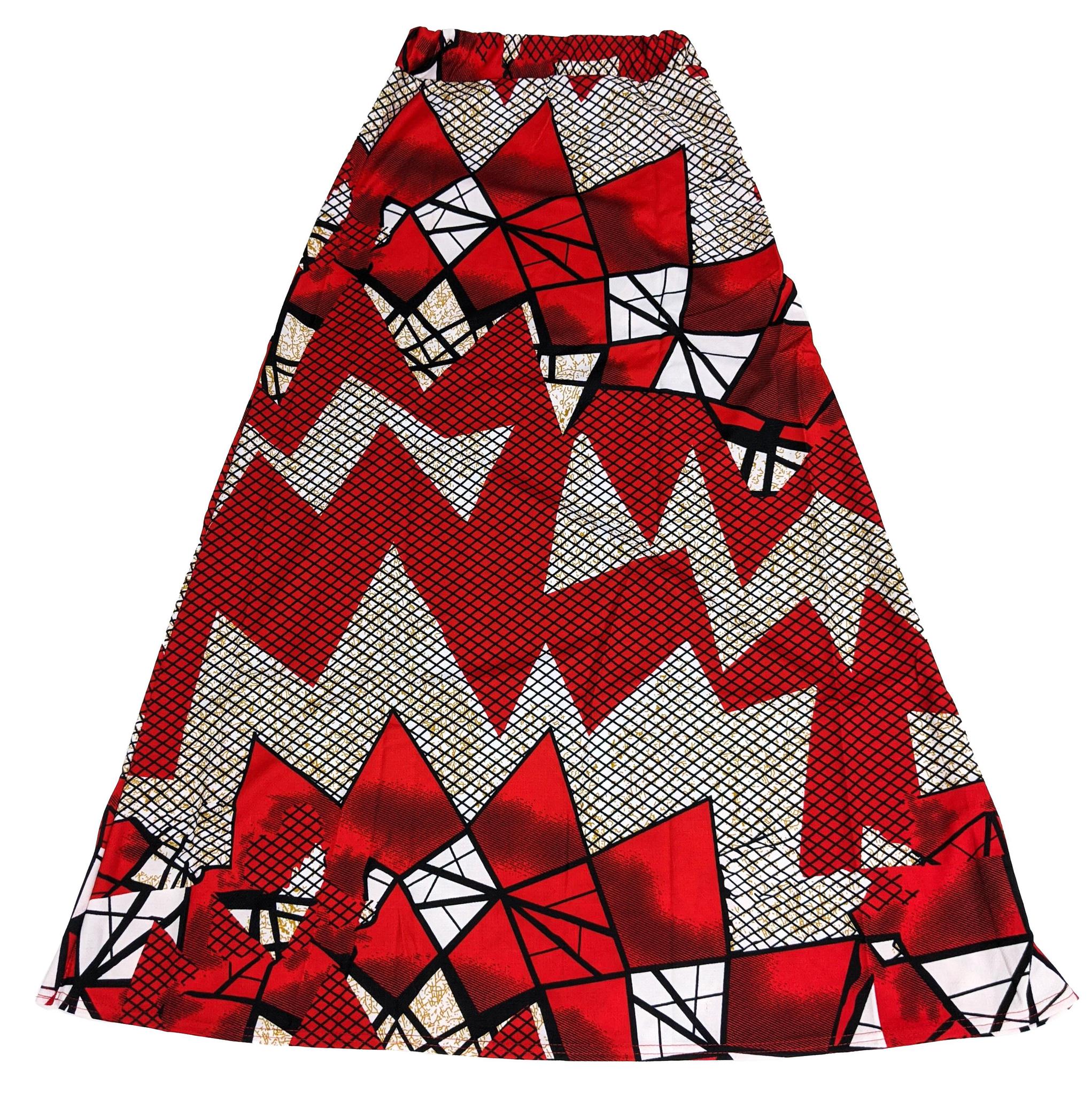Red & Black Print Long Skirt