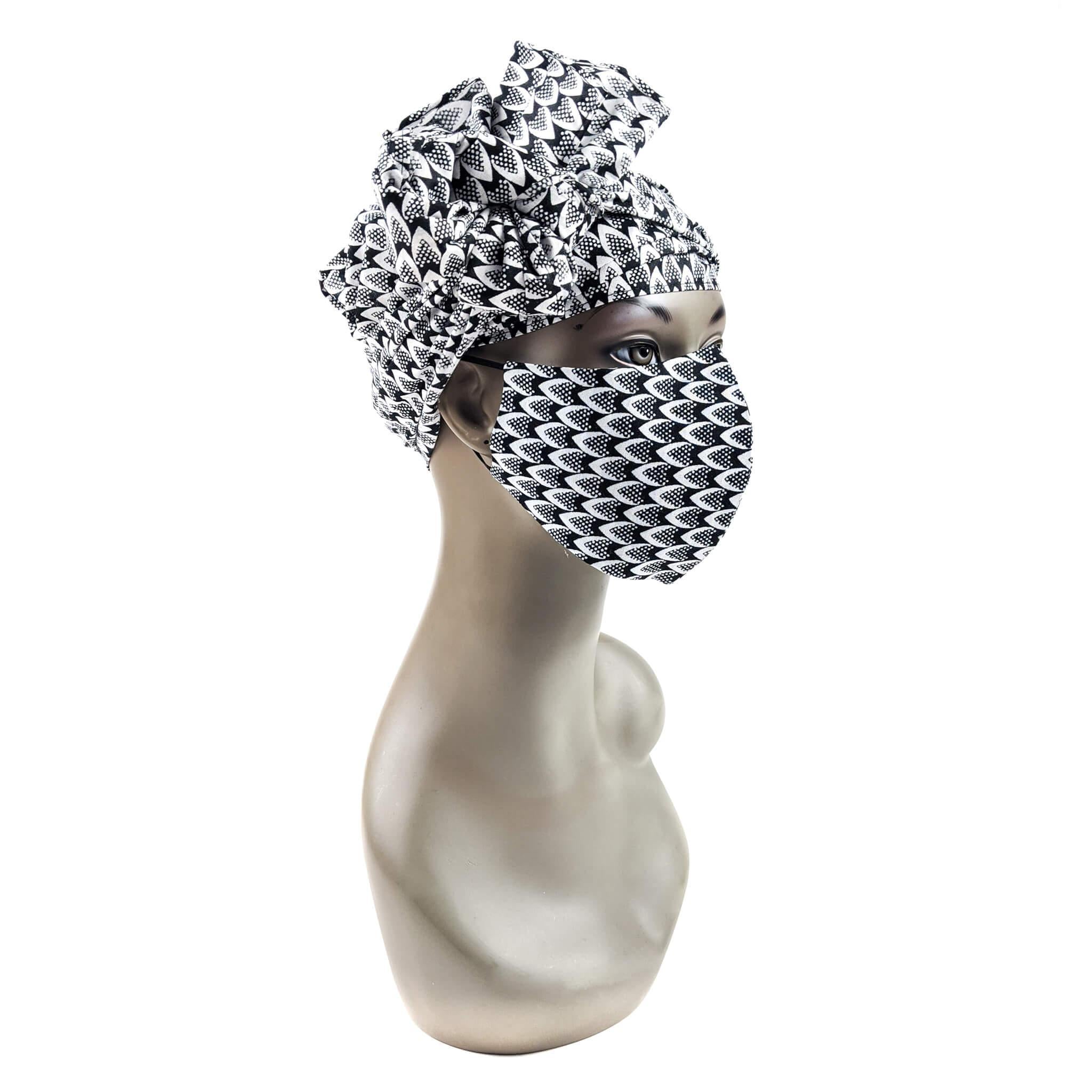 Handmade Ankara Face Mask with Head Scarf & Disposal Filters