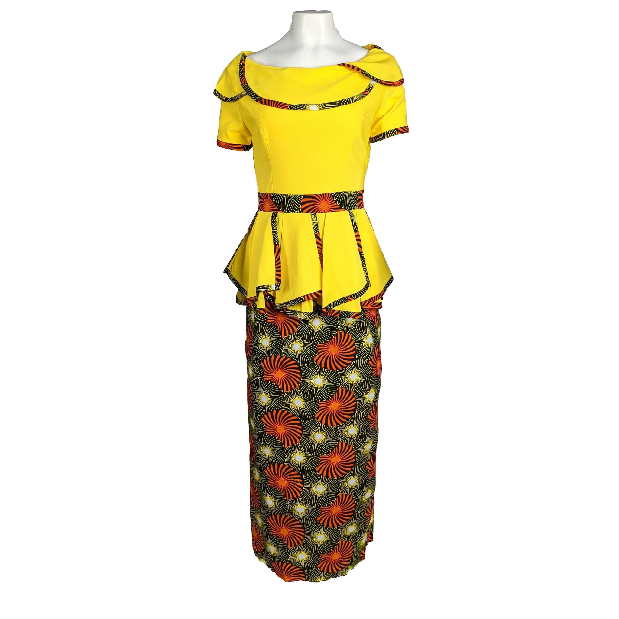 Vibrant Ankara Peplum Maxi Dress