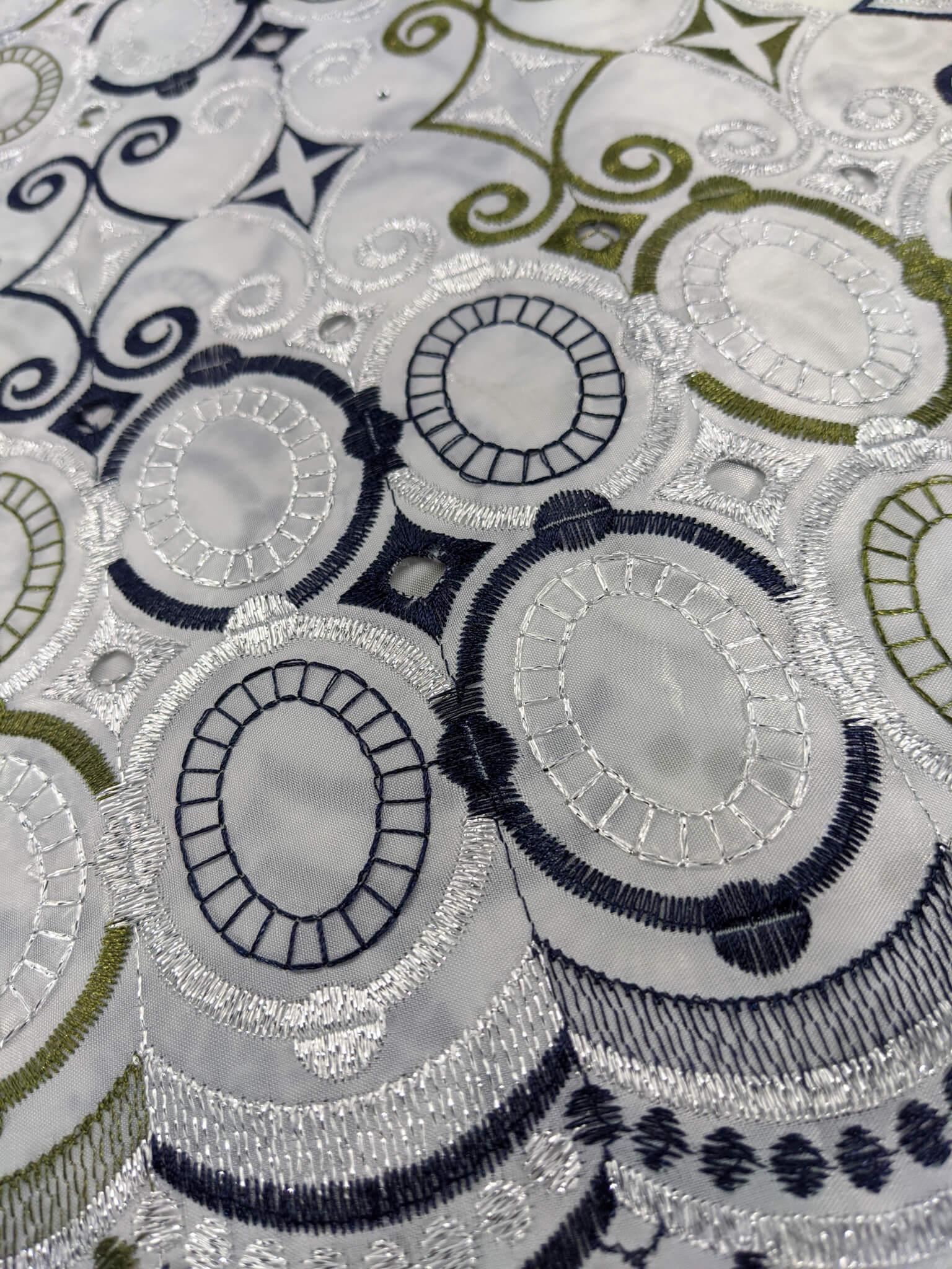 White, Blue & Green Taffeta Lace