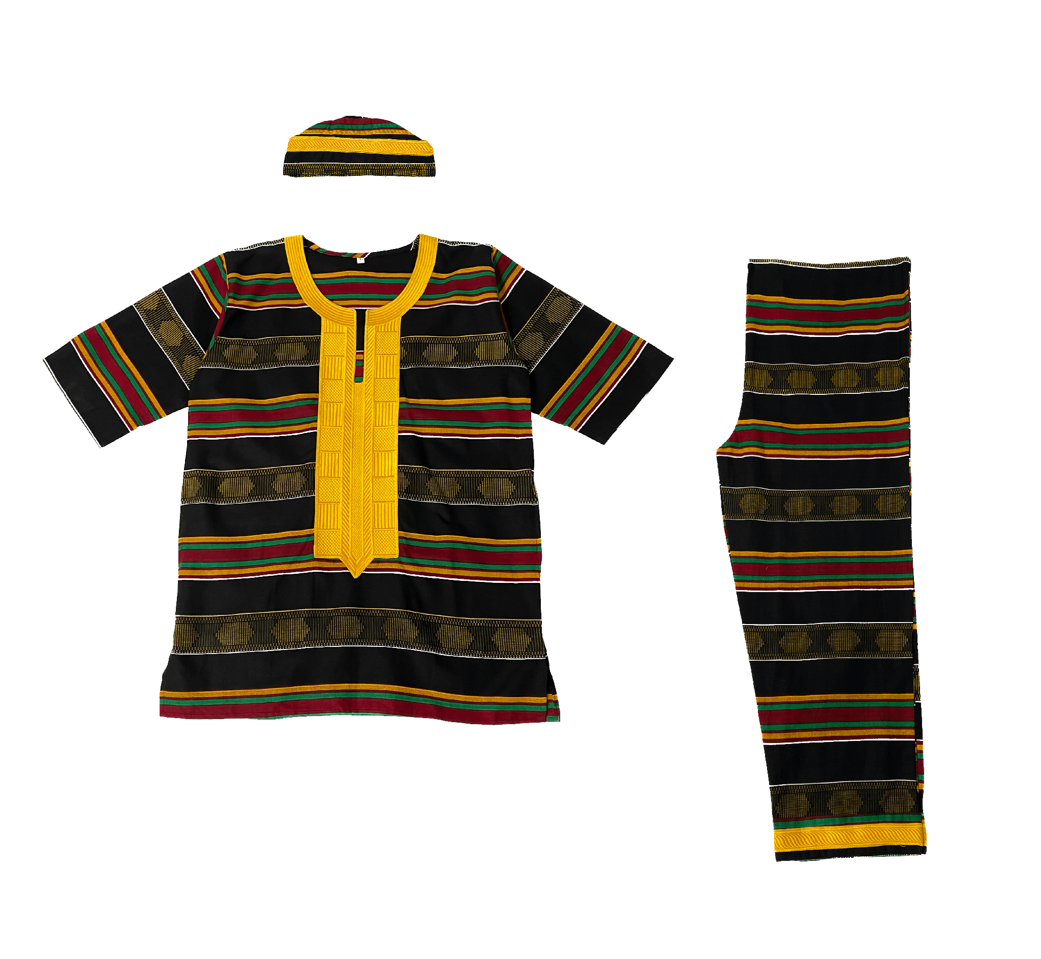 Black Embroidered Kente Set