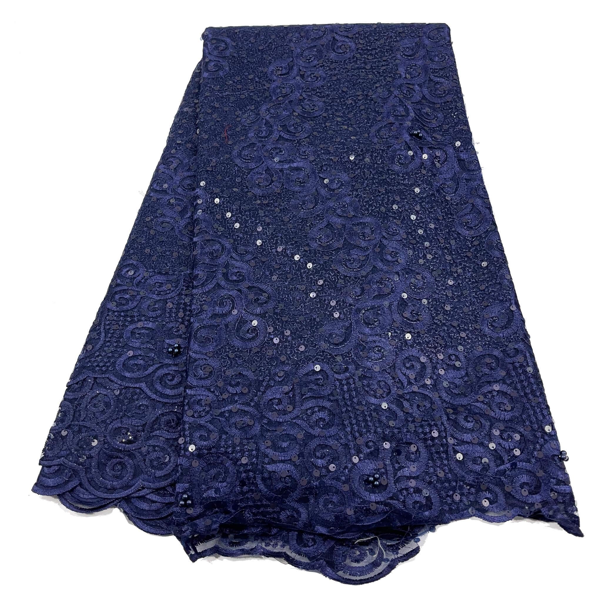 Navy Blue Swarovski Stoned Net Fabric
