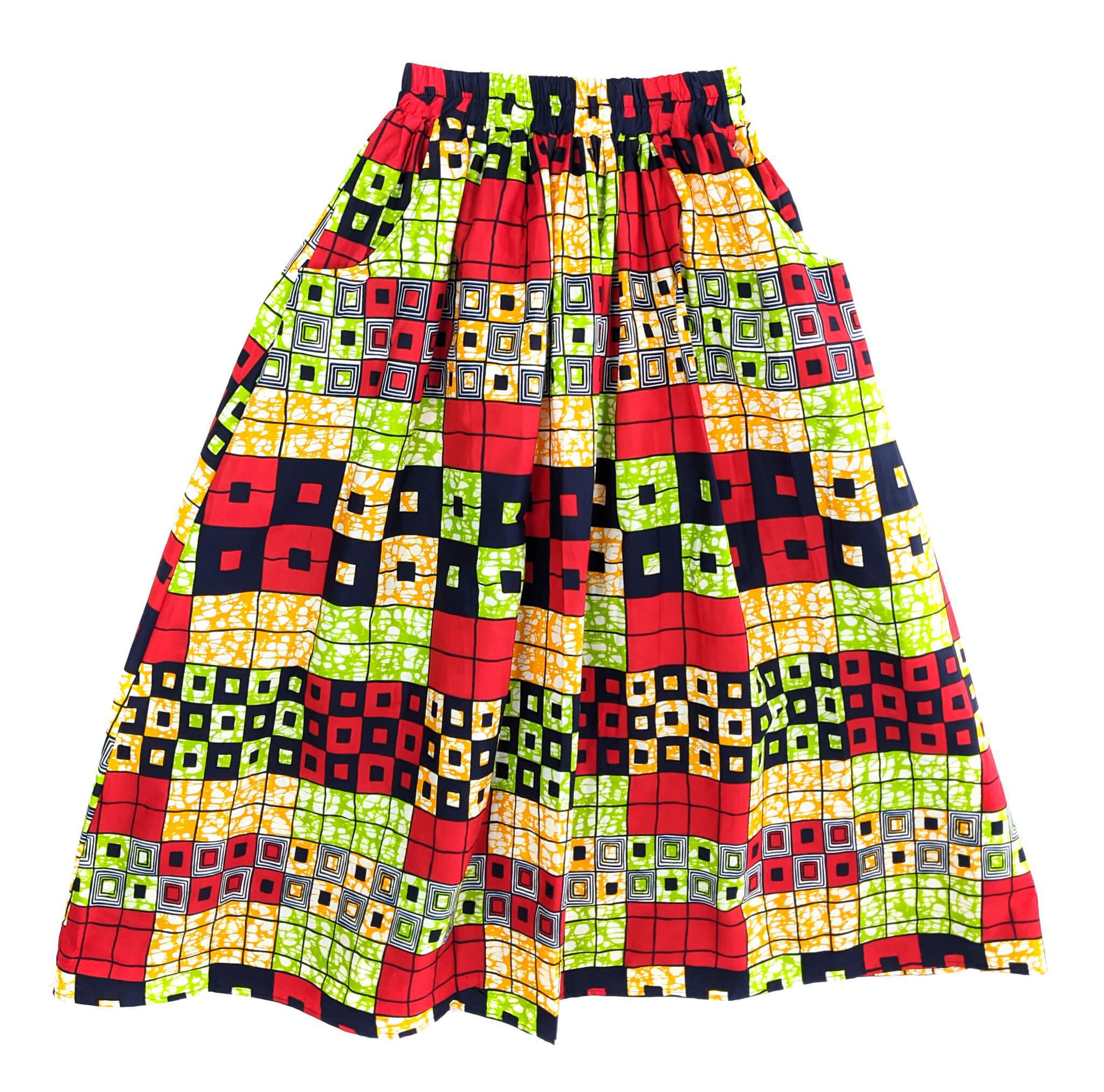 Handmade Red Multi Ankara Print Midi Skirt