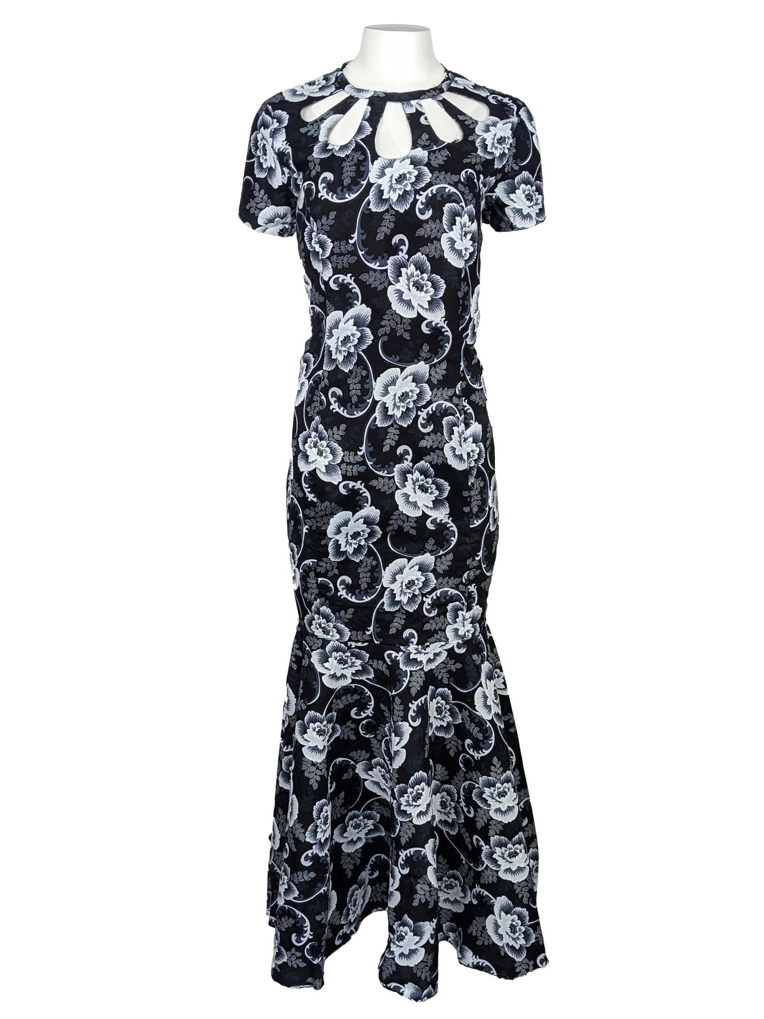 sachin and babi light blue dress Women's Long Fitted Dress with Peplum Flair 10 / Grey