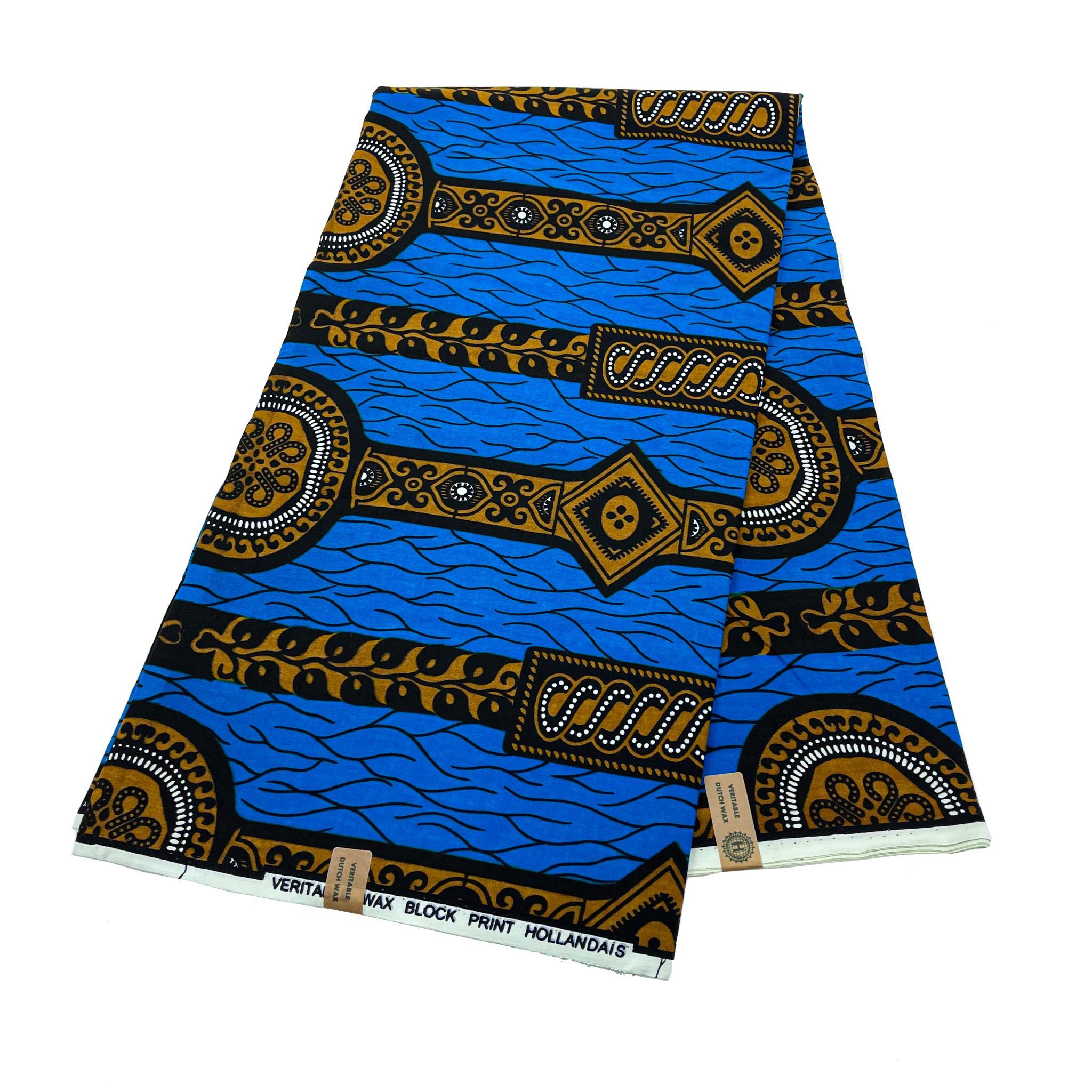 Blue & Yellow Wax Print Fabric - 6 Yards