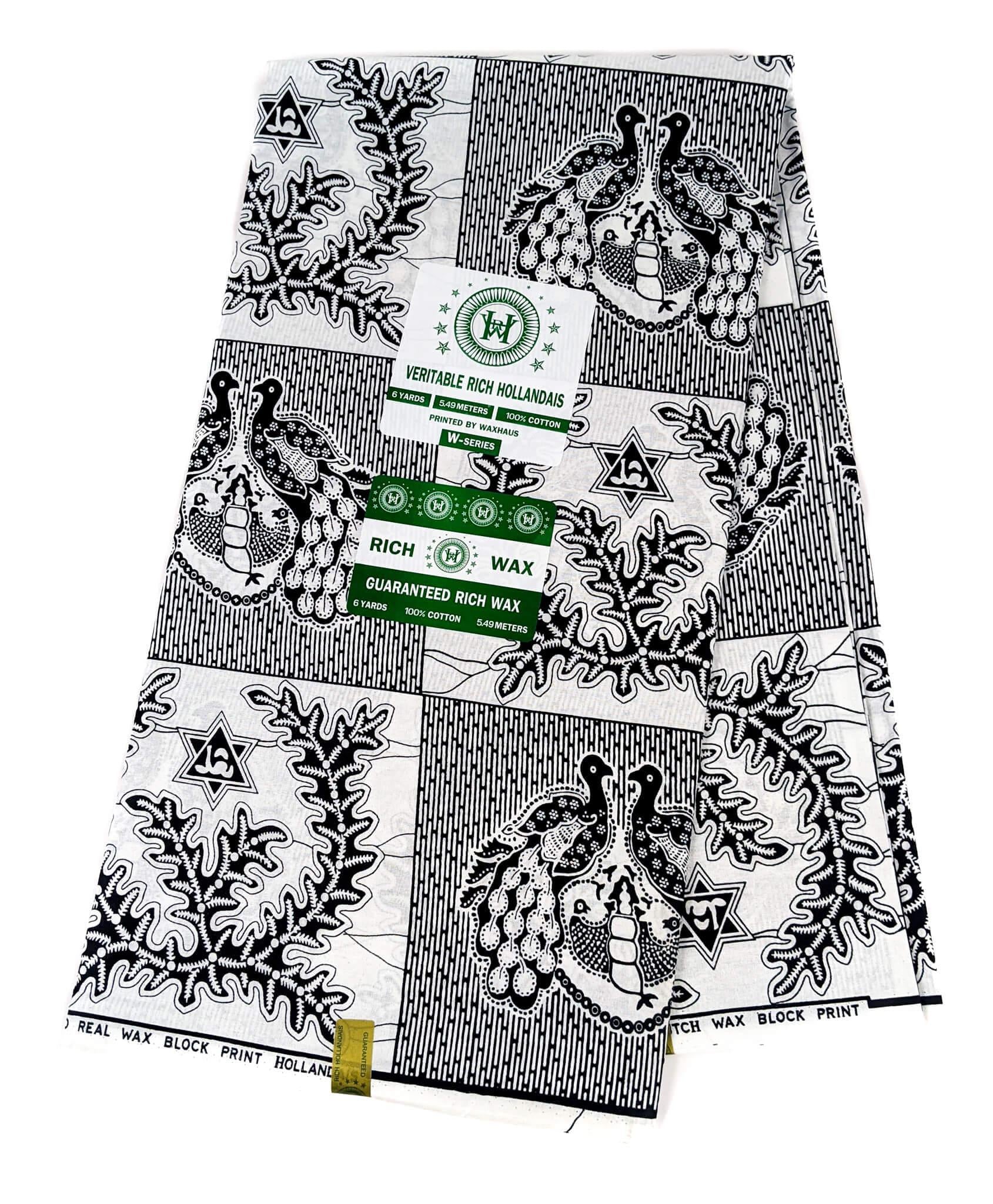 Peacock Design - White and Black African Wax Print