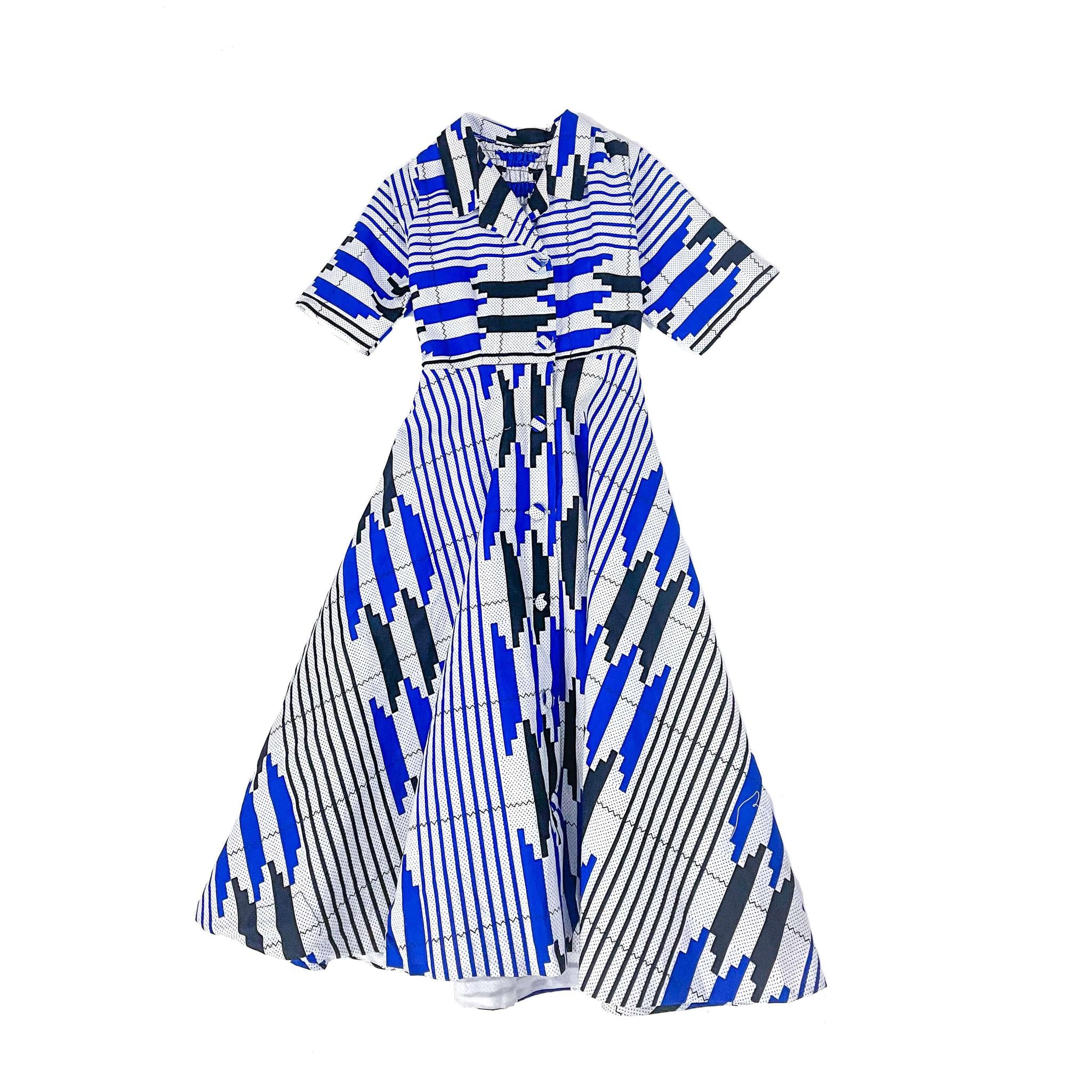 blue and white african dress Blue White African Ankara Print Plus Size Clothing Party Dress