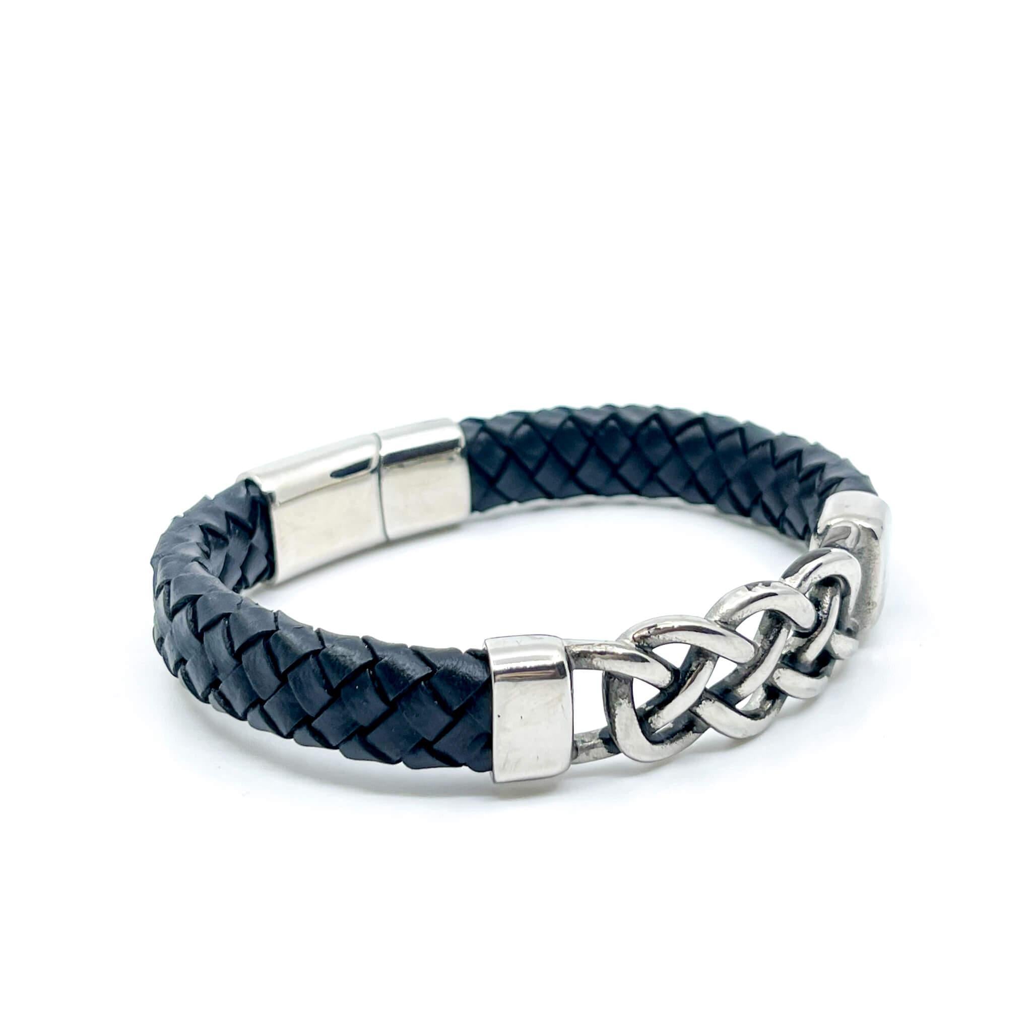 Black & Silver Men's Leather Bracelet